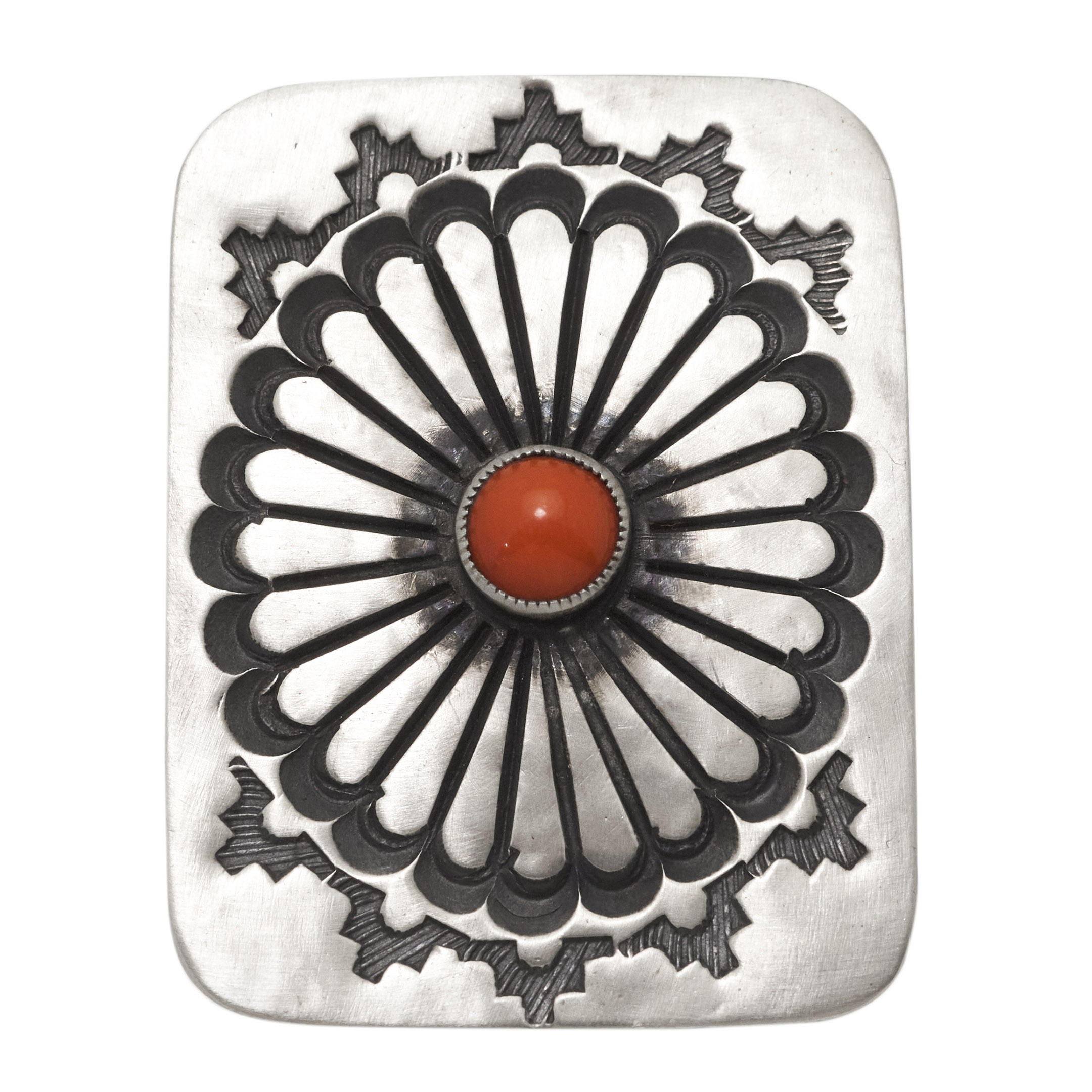 Silver and coral shield ring BA1505 - Harpo Paris