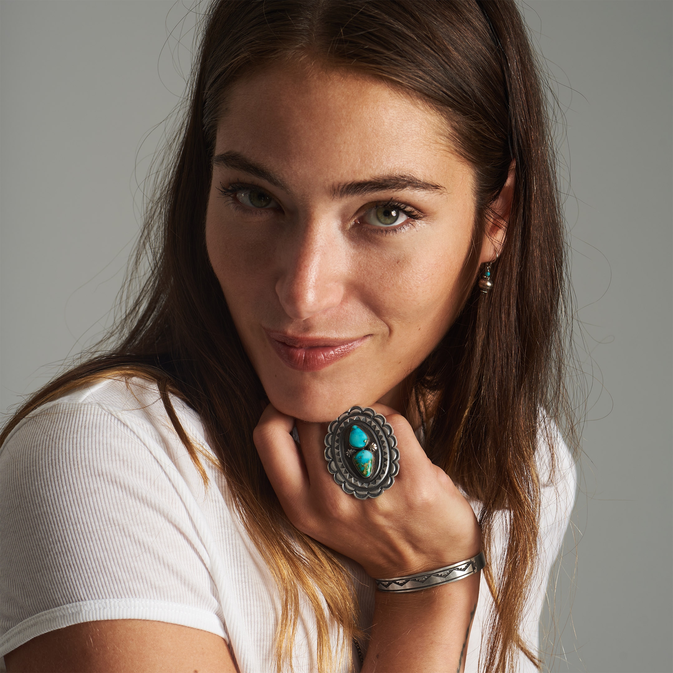 BA1506 turquoises and silver concho ring - Harpo Paris