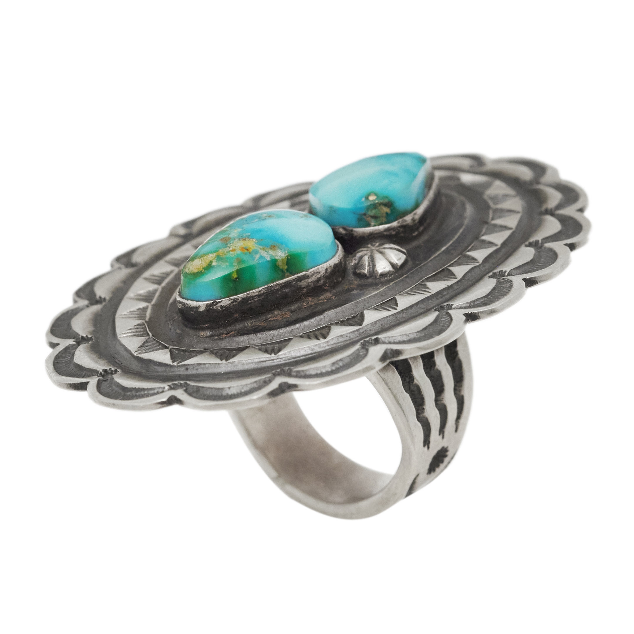 BA1506 turquoises and silver concho ring - Harpo Paris
