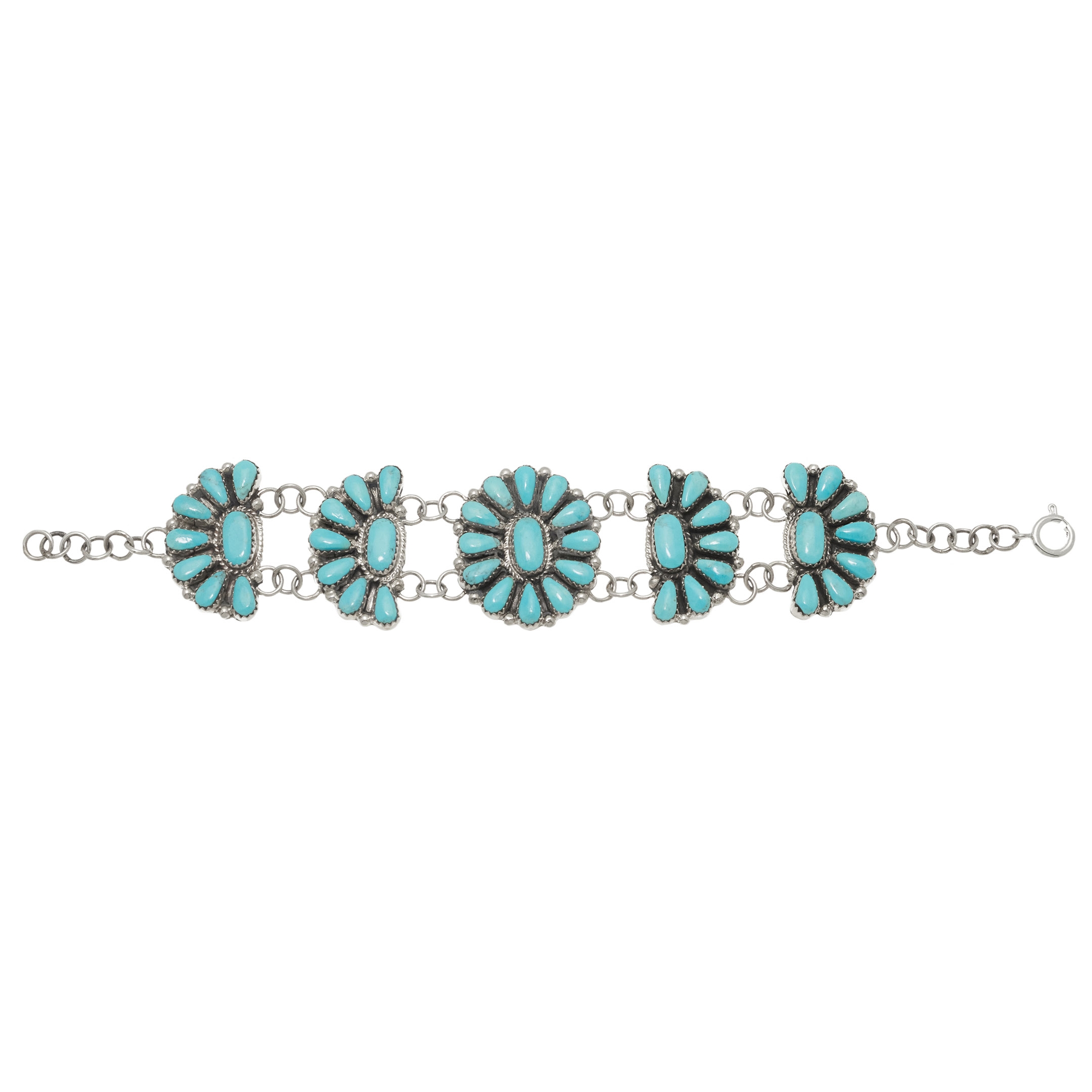 Bracelet articulé Zuni, cactus flower turquoises BR844 - Harpo Paris