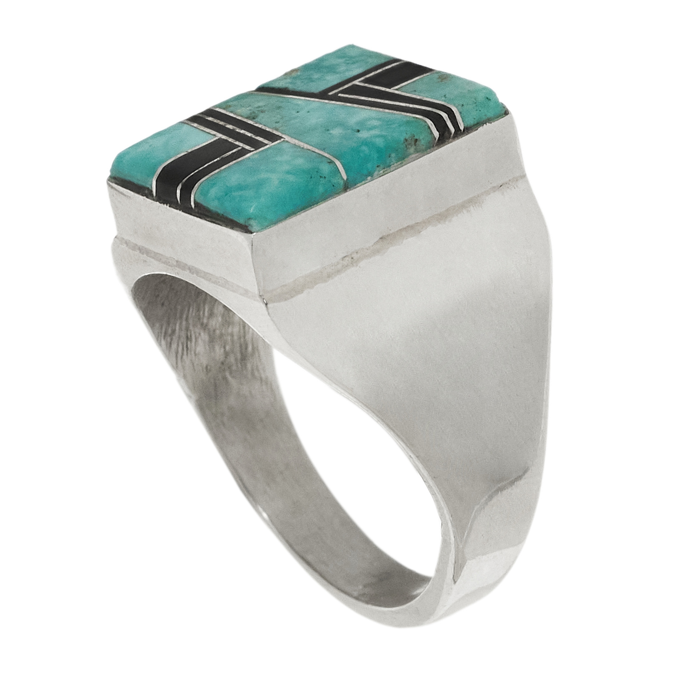 Navajo ring for men inlaid of turquoise and jet BA1515 - Harpo Paris