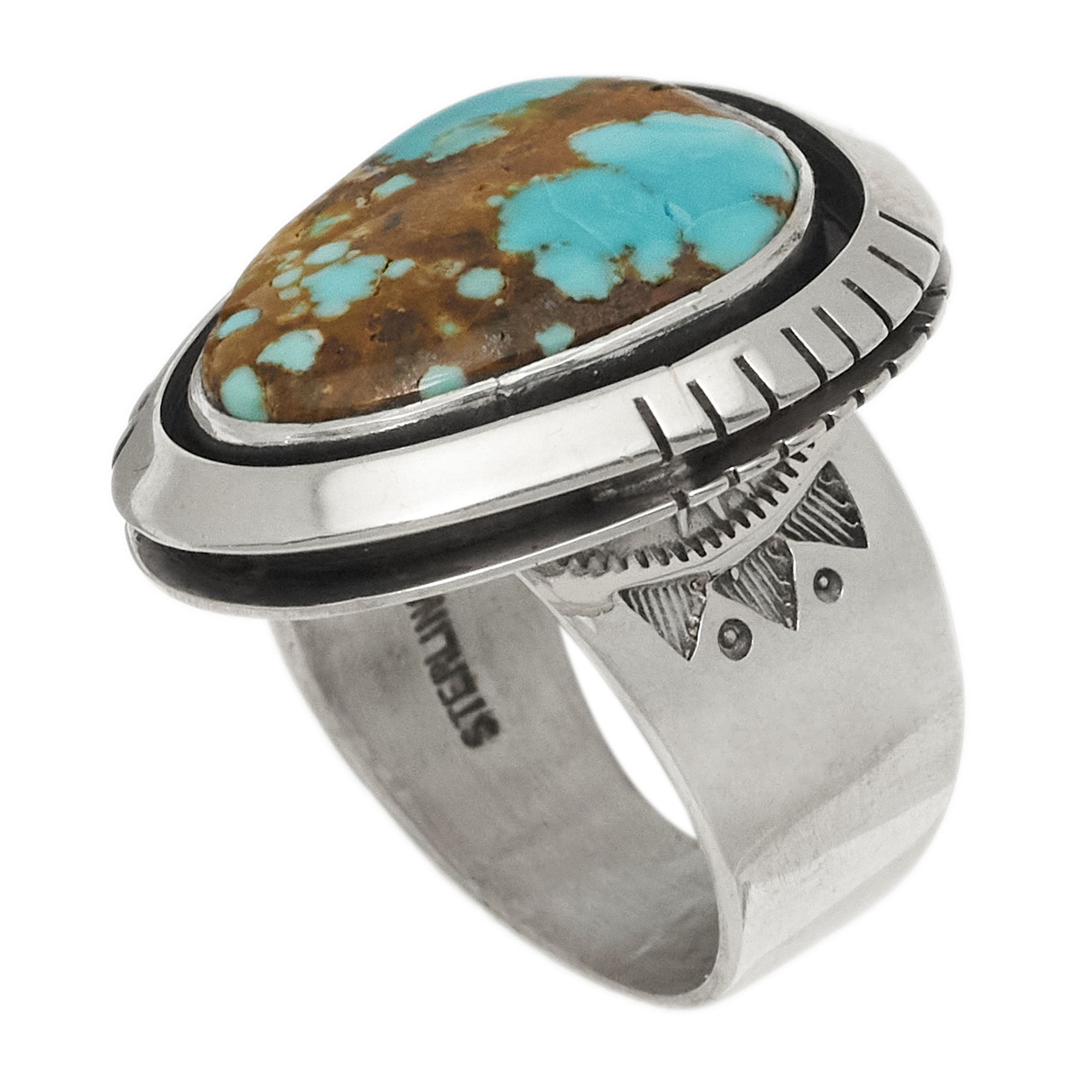 Bague Navajo unisexe en turquoise et argent, BA1524 - Harpo Paris