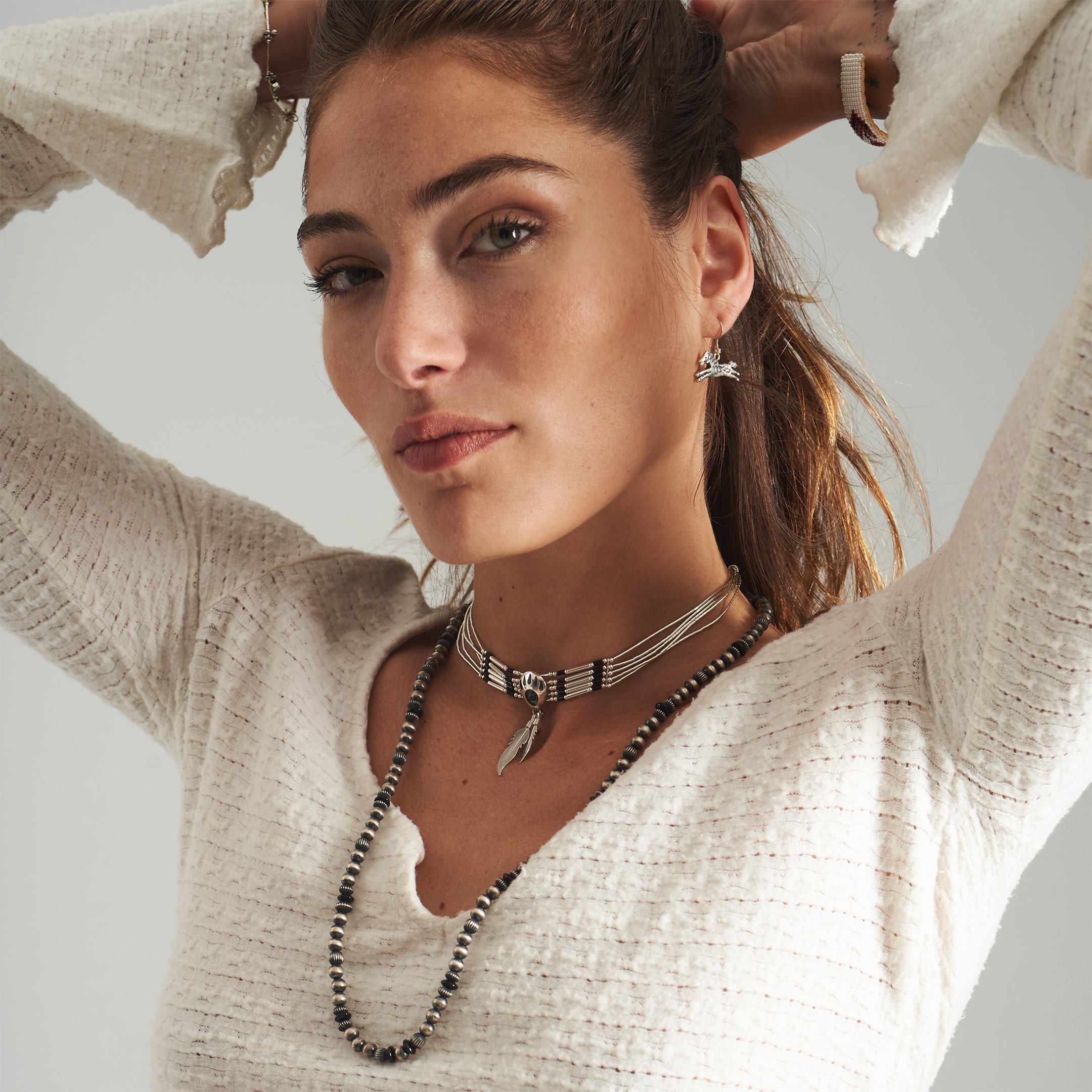 CO243 black and silver beads necklace - Harpo Paris