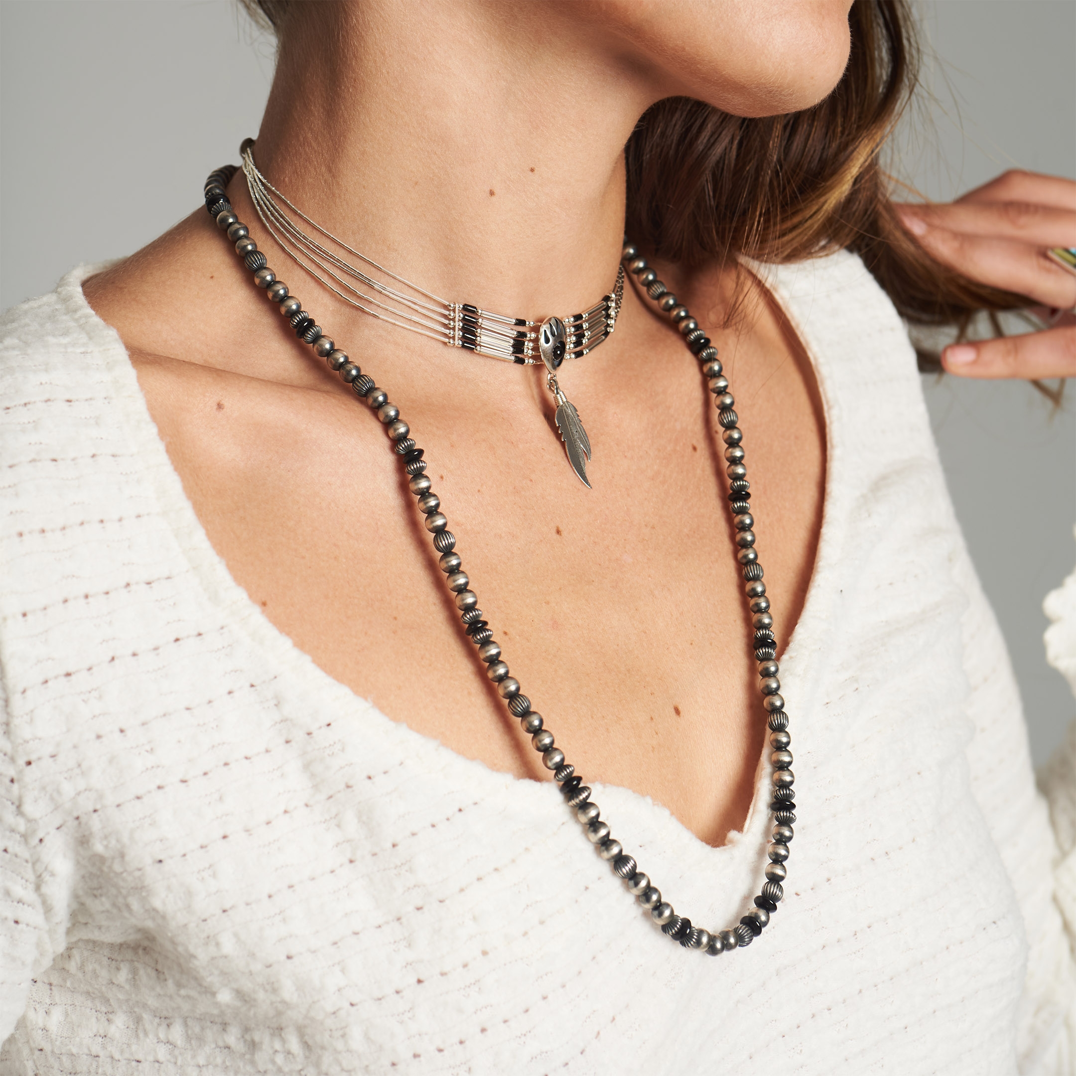 CO243 black and silver beads necklace - Harpo Paris