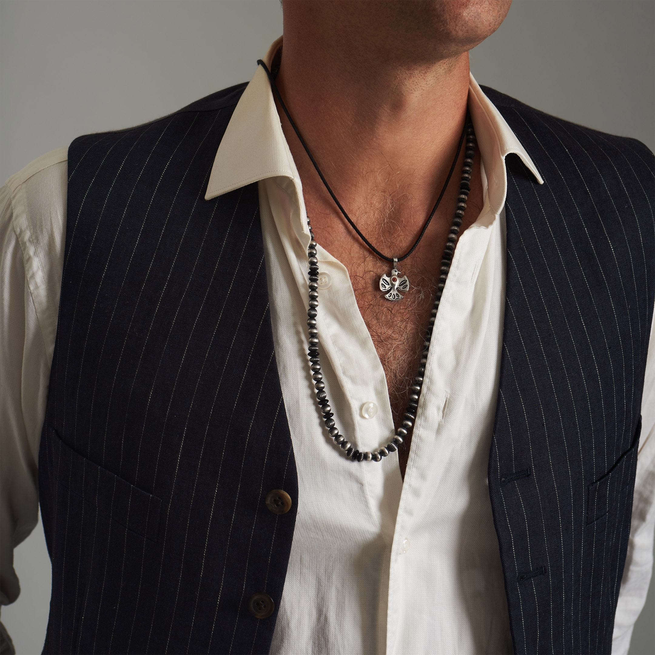 Collier Navajo en perles argent et noir - Harpo Paris