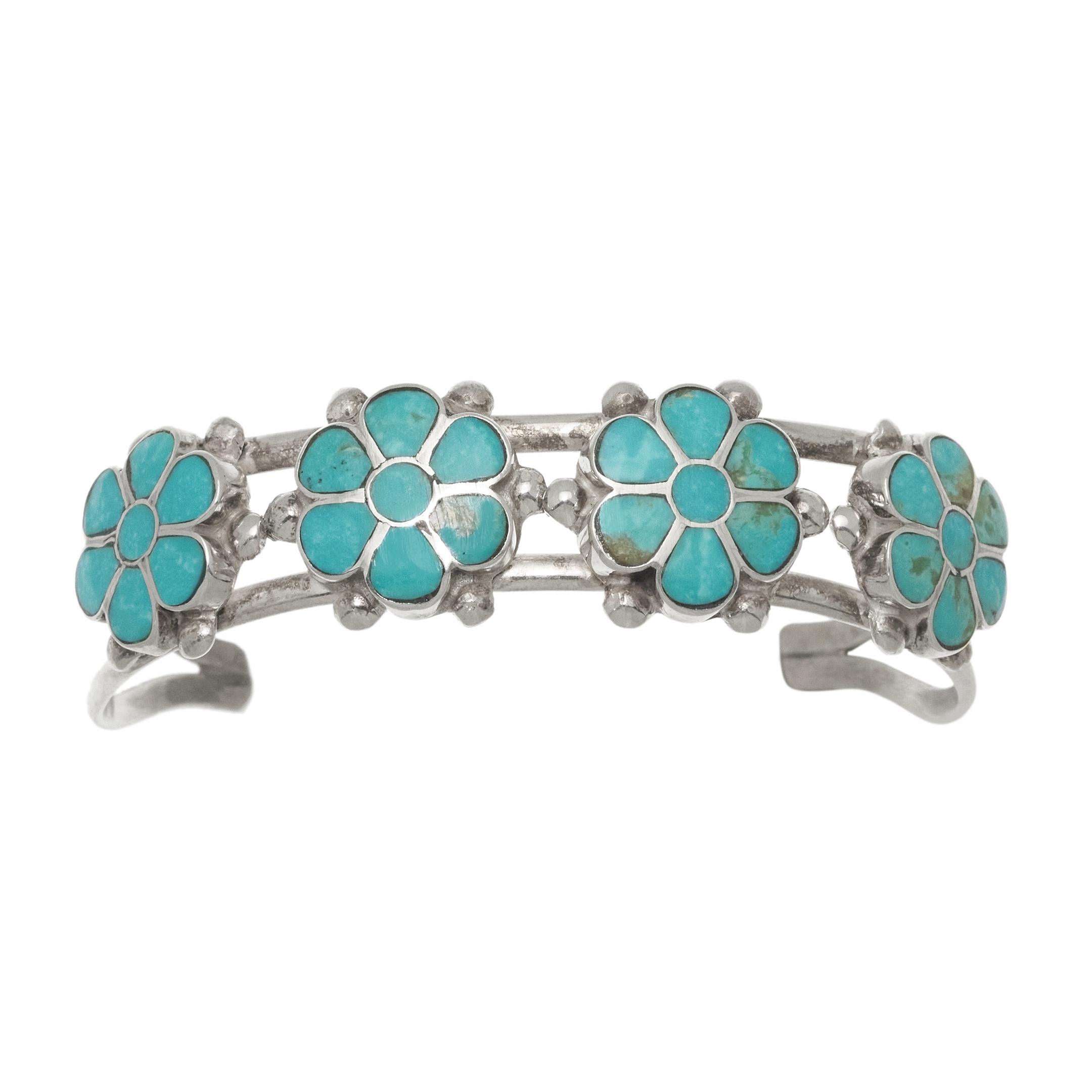 Turquoise flowers Zuni bracelet BR871 - Harpo Paris