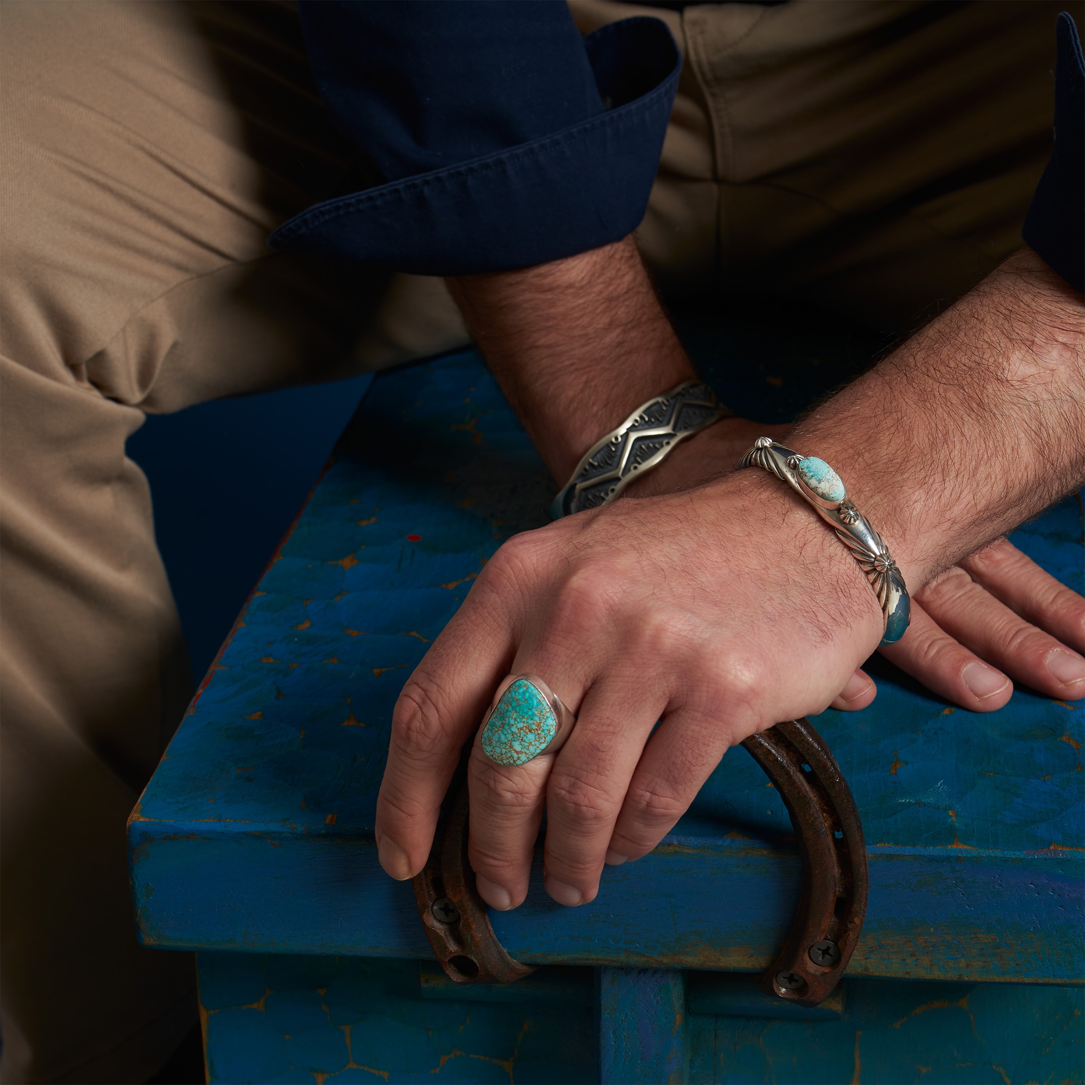 Turquoise and silver man ring - Harpo Paris