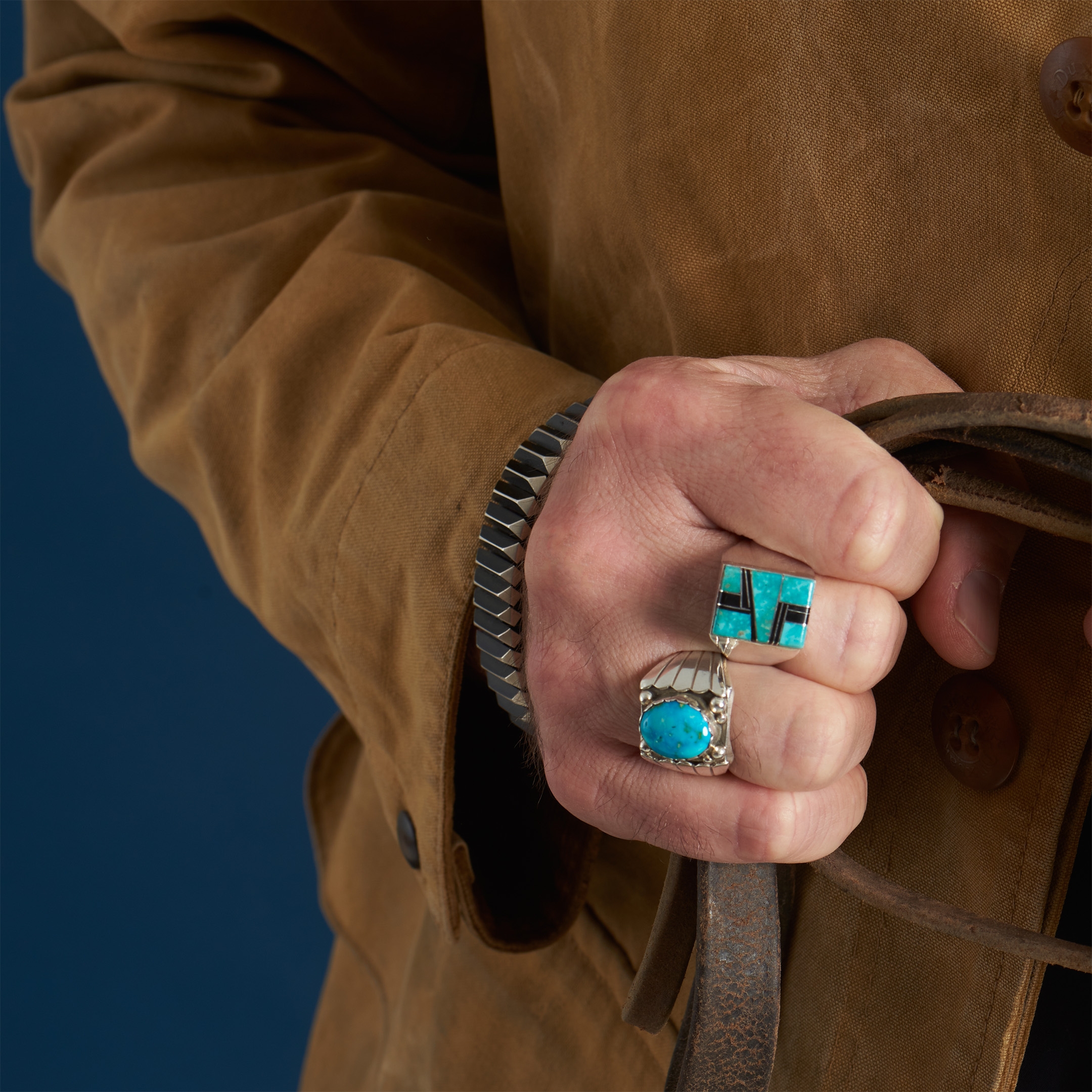 Navajo ring for men inlaid of turquoise and jet BA1515 - Harpo Paris