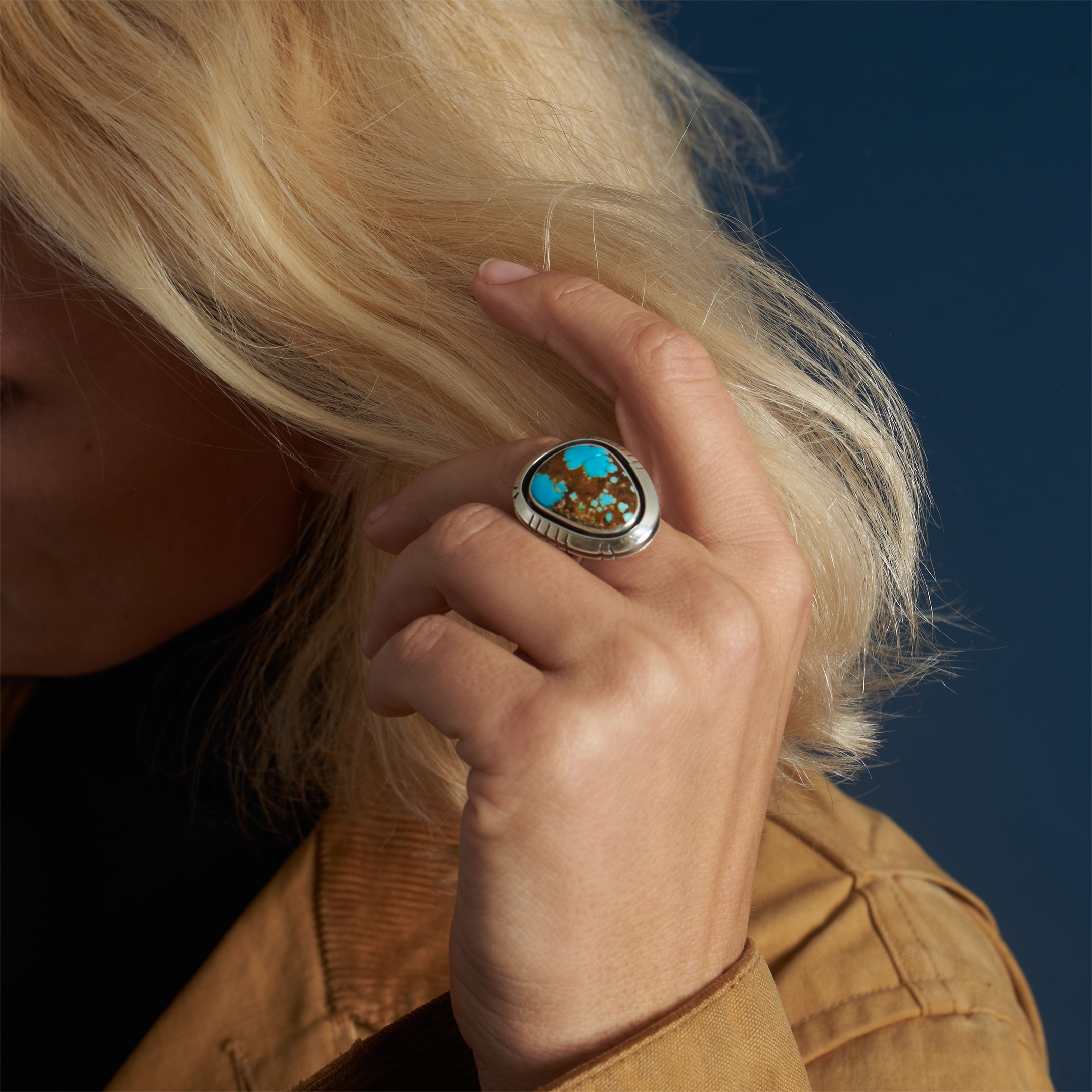Bague Navajo unisexe en turquoise et argent, BA1524 - Harpo Paris