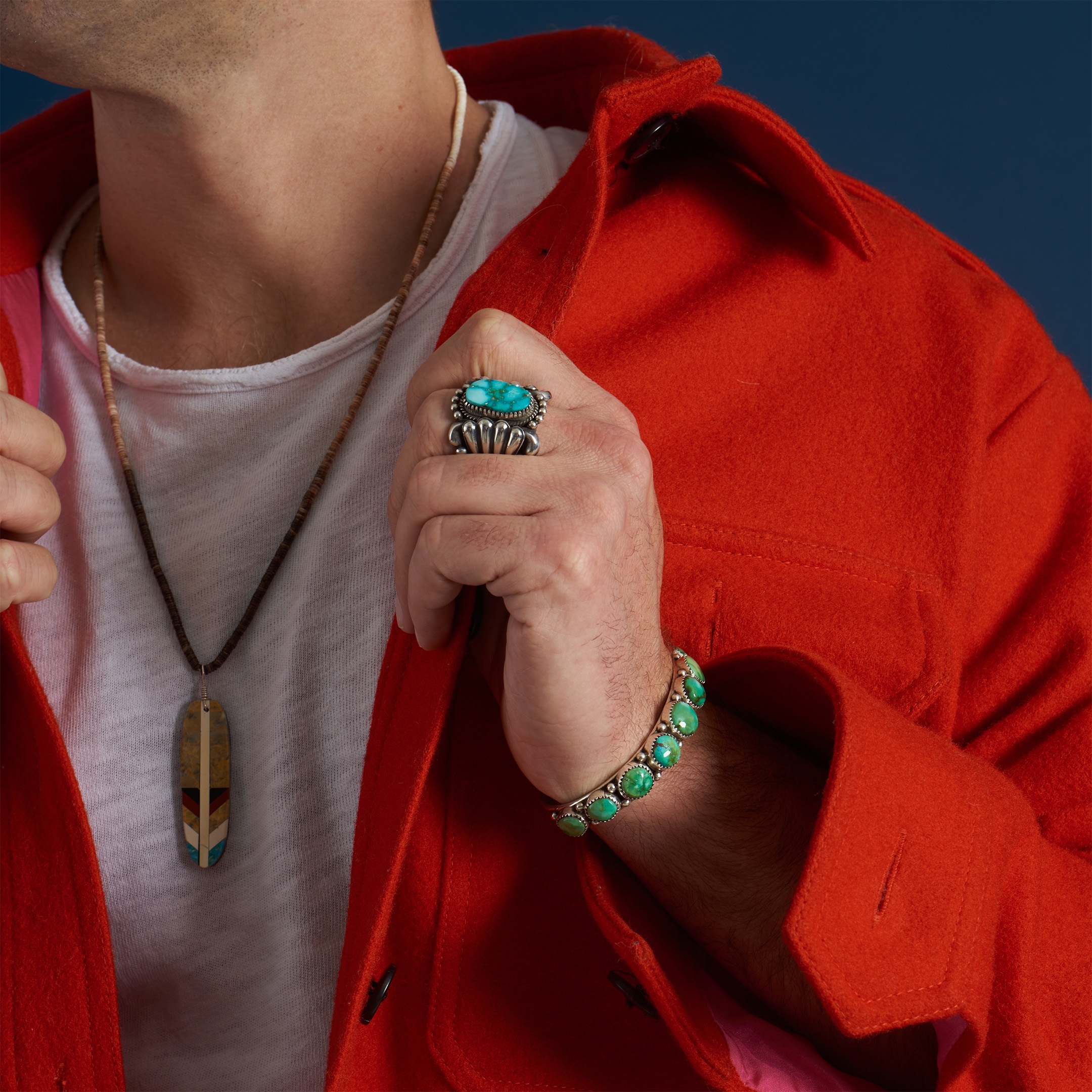 Turquoise and silver men ring BA1561 - Harpo Paris