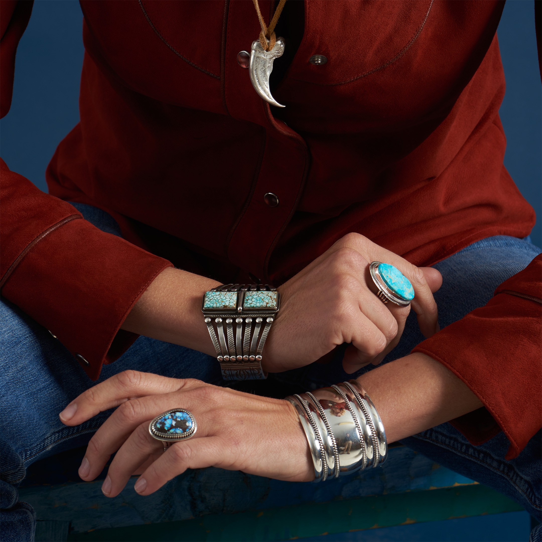 Navajo bracelet with Number 8 turquoises set in silver, BR664