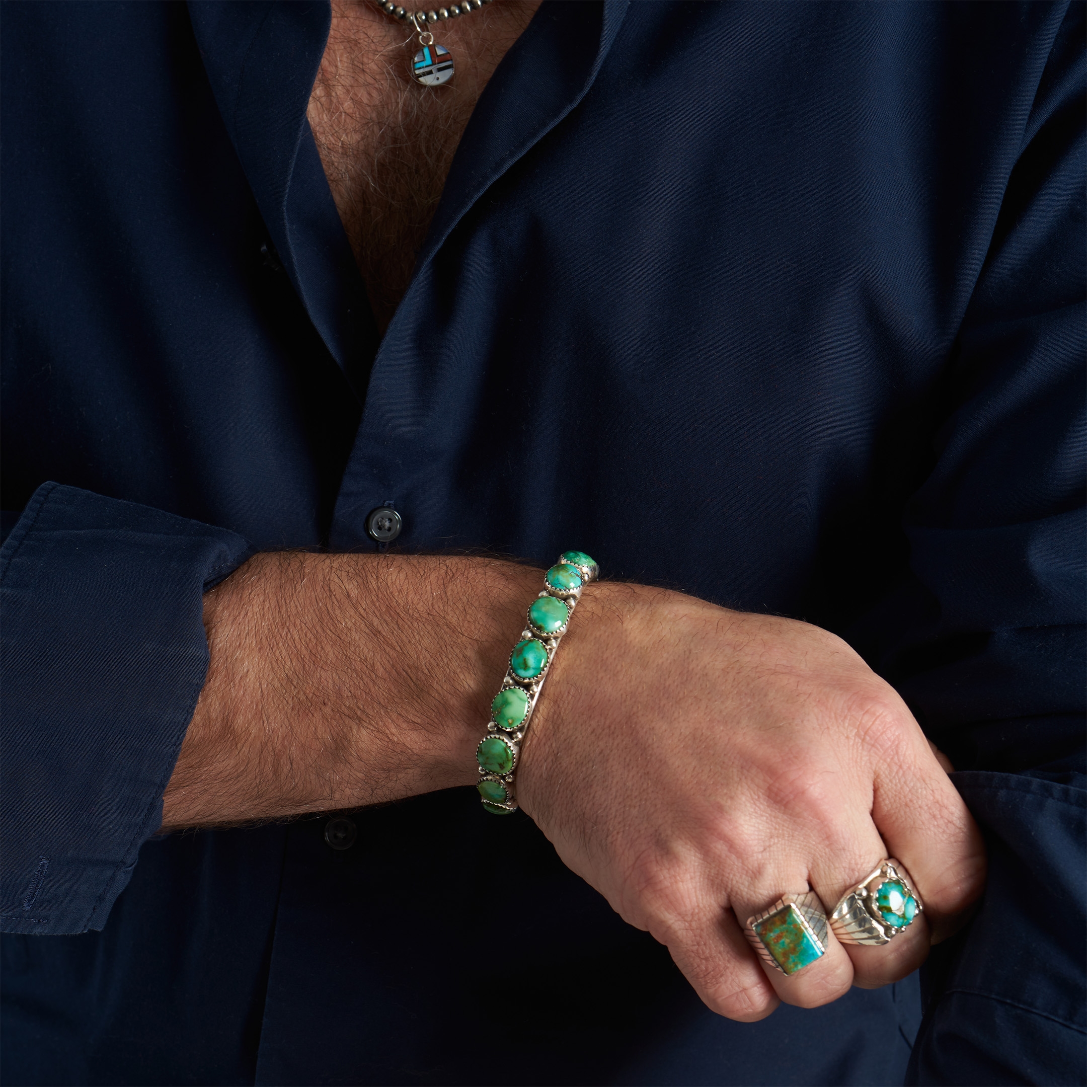 Bracelet Navajo pour homme serti de turquoises, BR674 - Harpo Paris