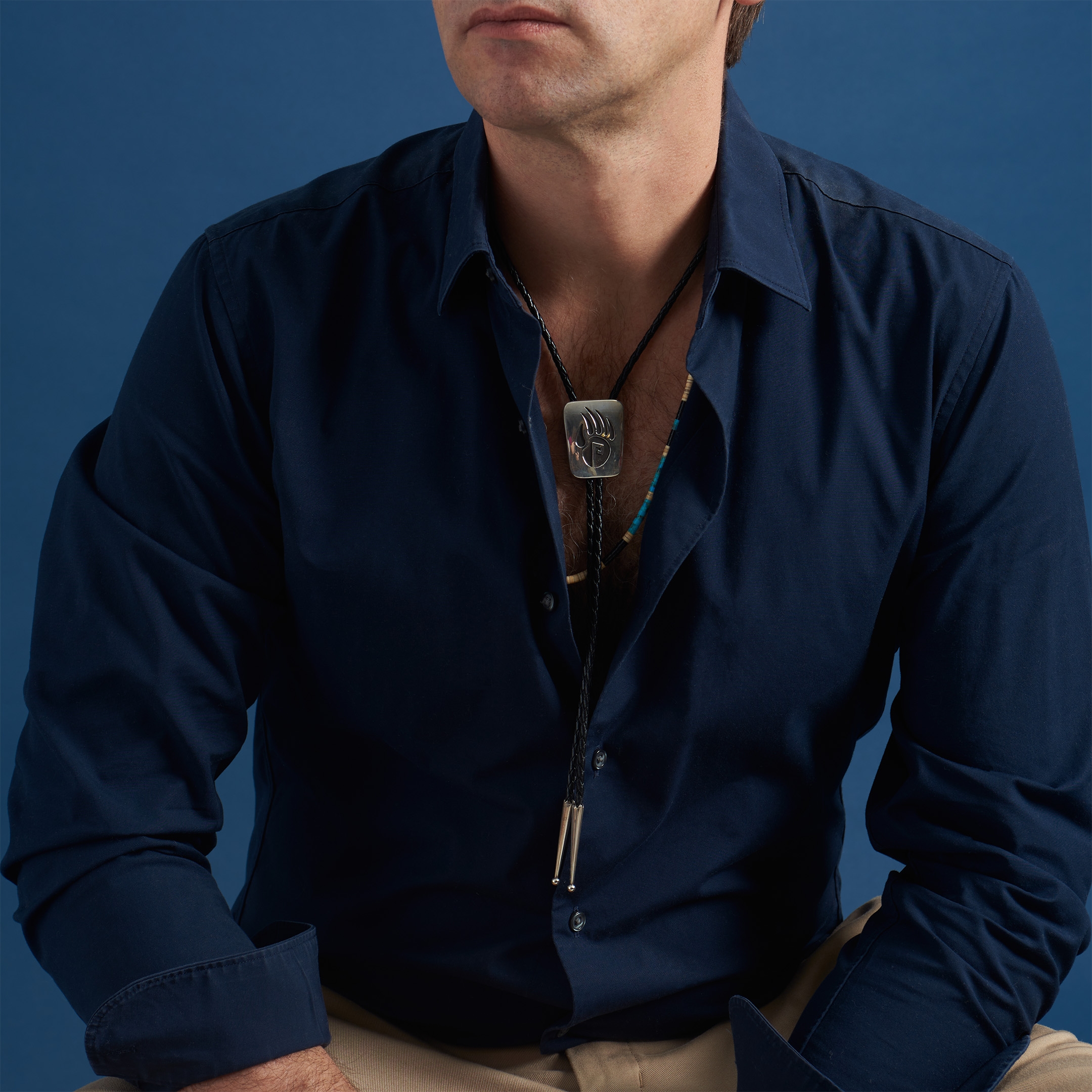 BT53 bolo tie en argent avec patte d'ours - Harpo Paris