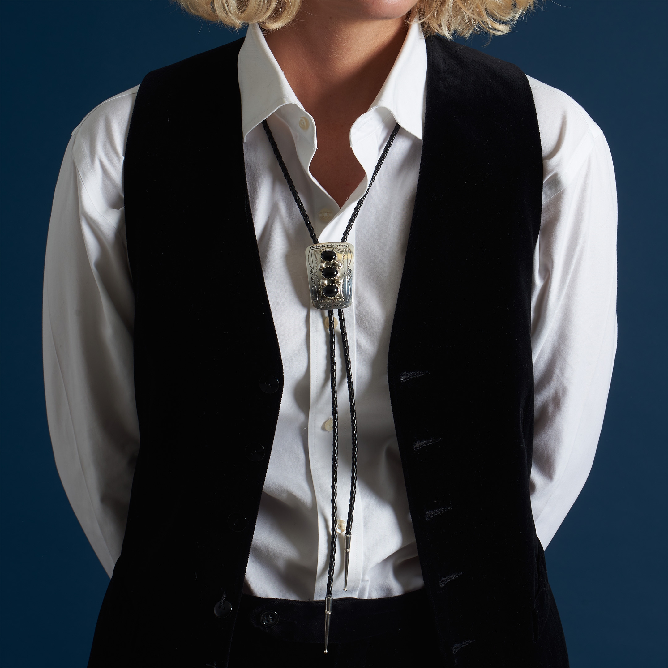 BT58 onyx and silver bolo tie - Harpo Paris