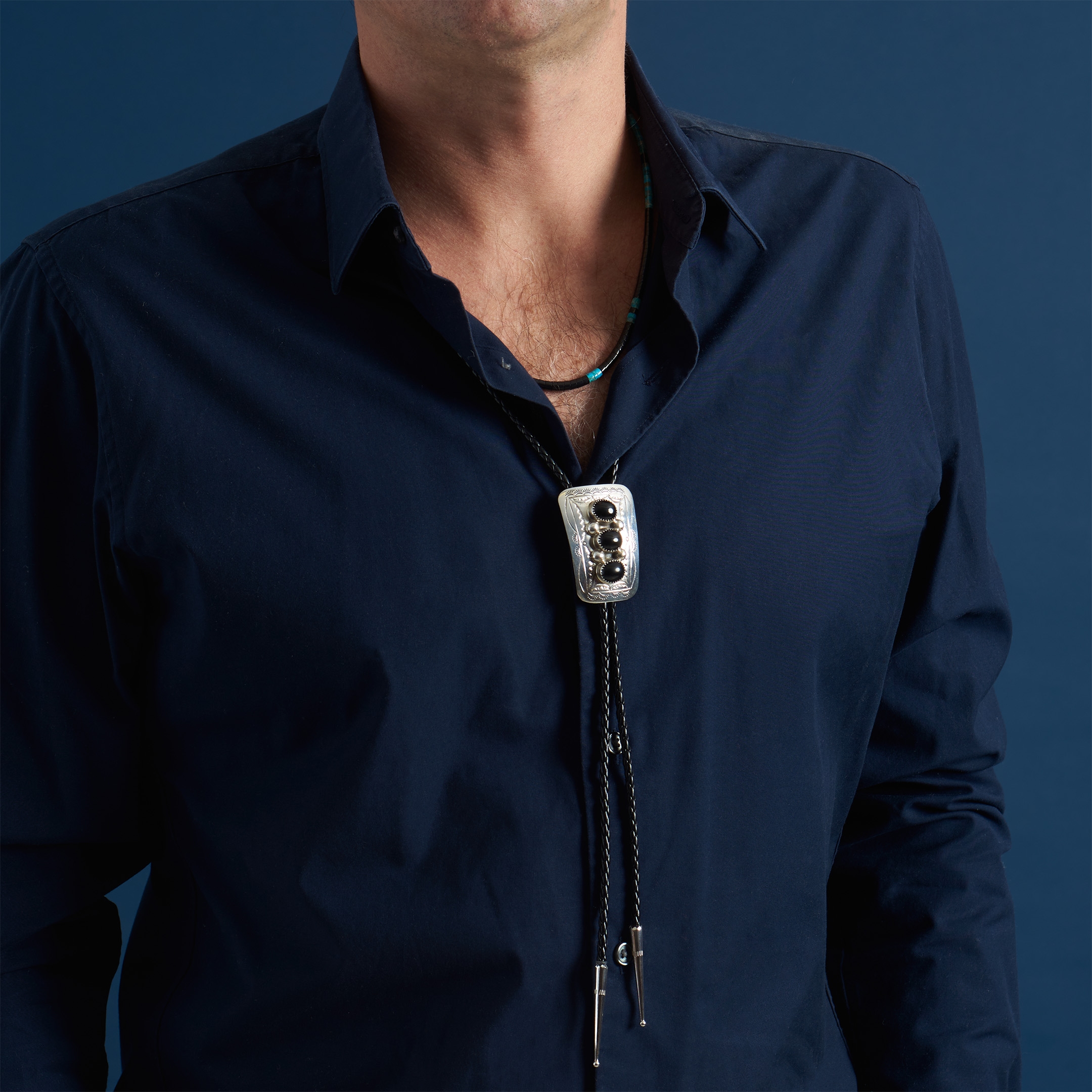 BT58 onyx and silver bolo tie - Harpo Paris