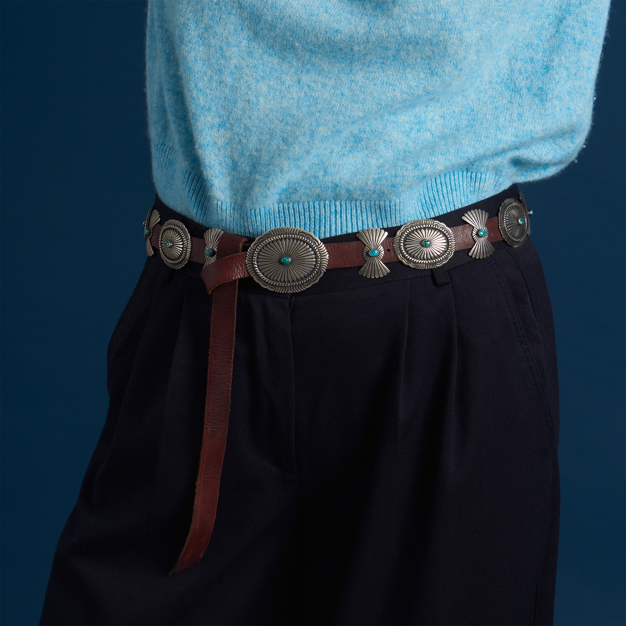 Concho belt Harpo silver and turquoise CC17 - Harpo Paris