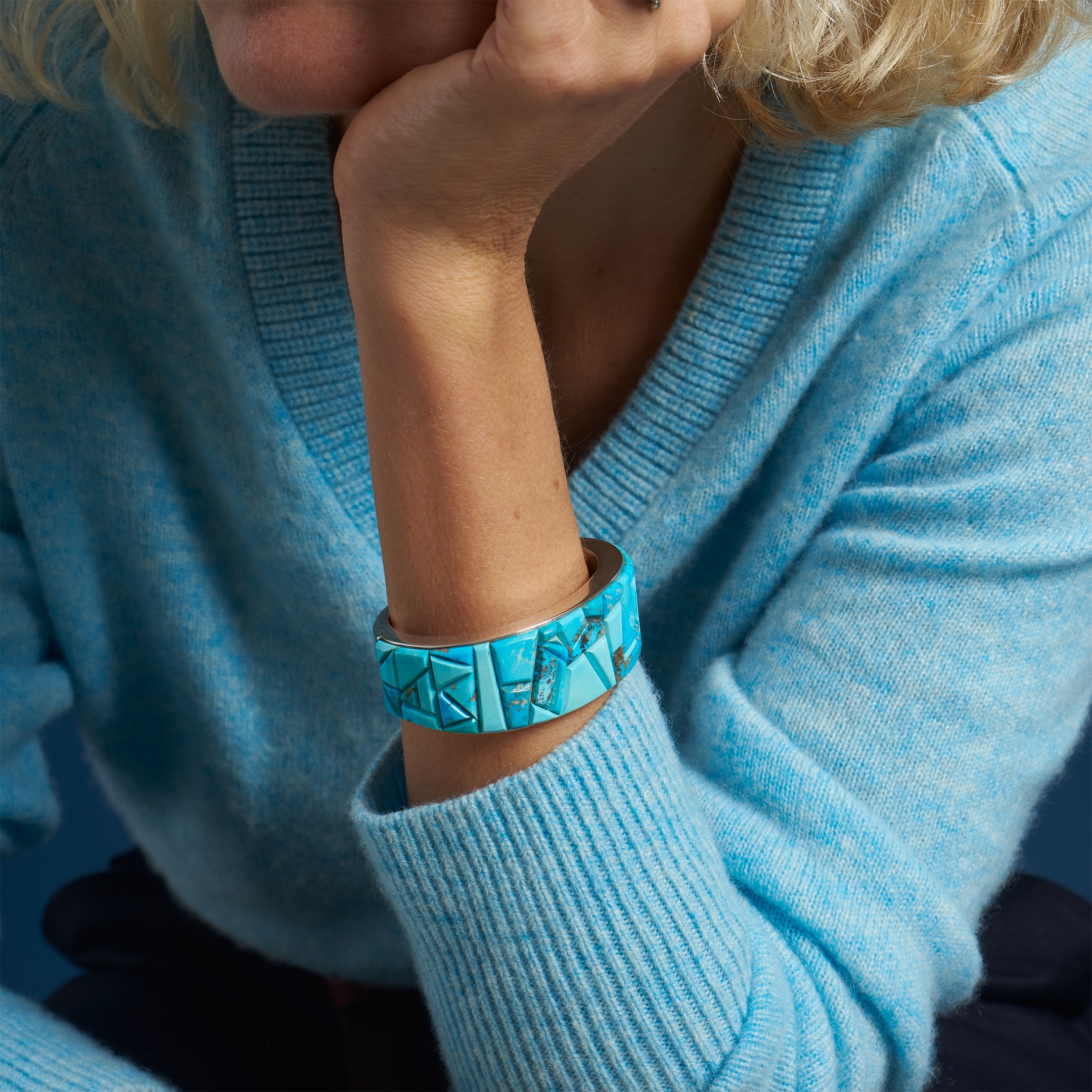 Epais bracelet Navajo pour femme en turquoise, MIS09 - Harpo Paris