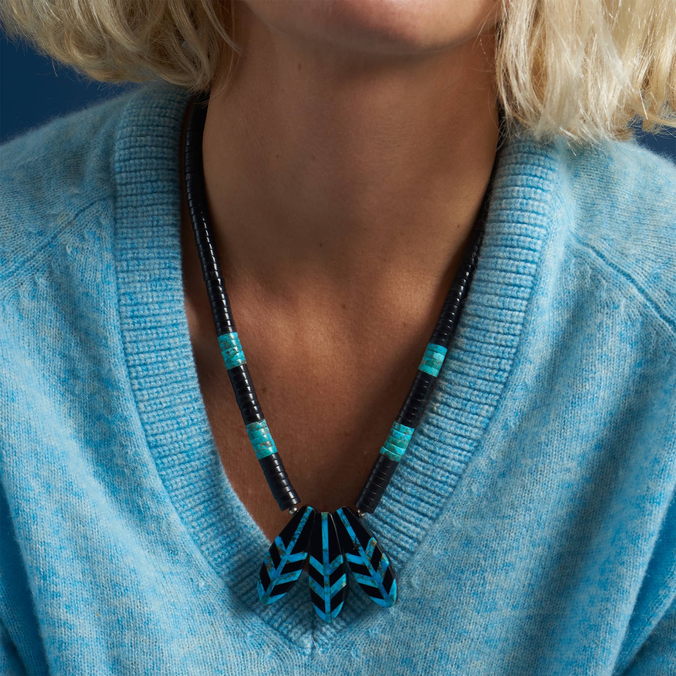 CO243 black-jet and turquoise necklace - Harpo Paris