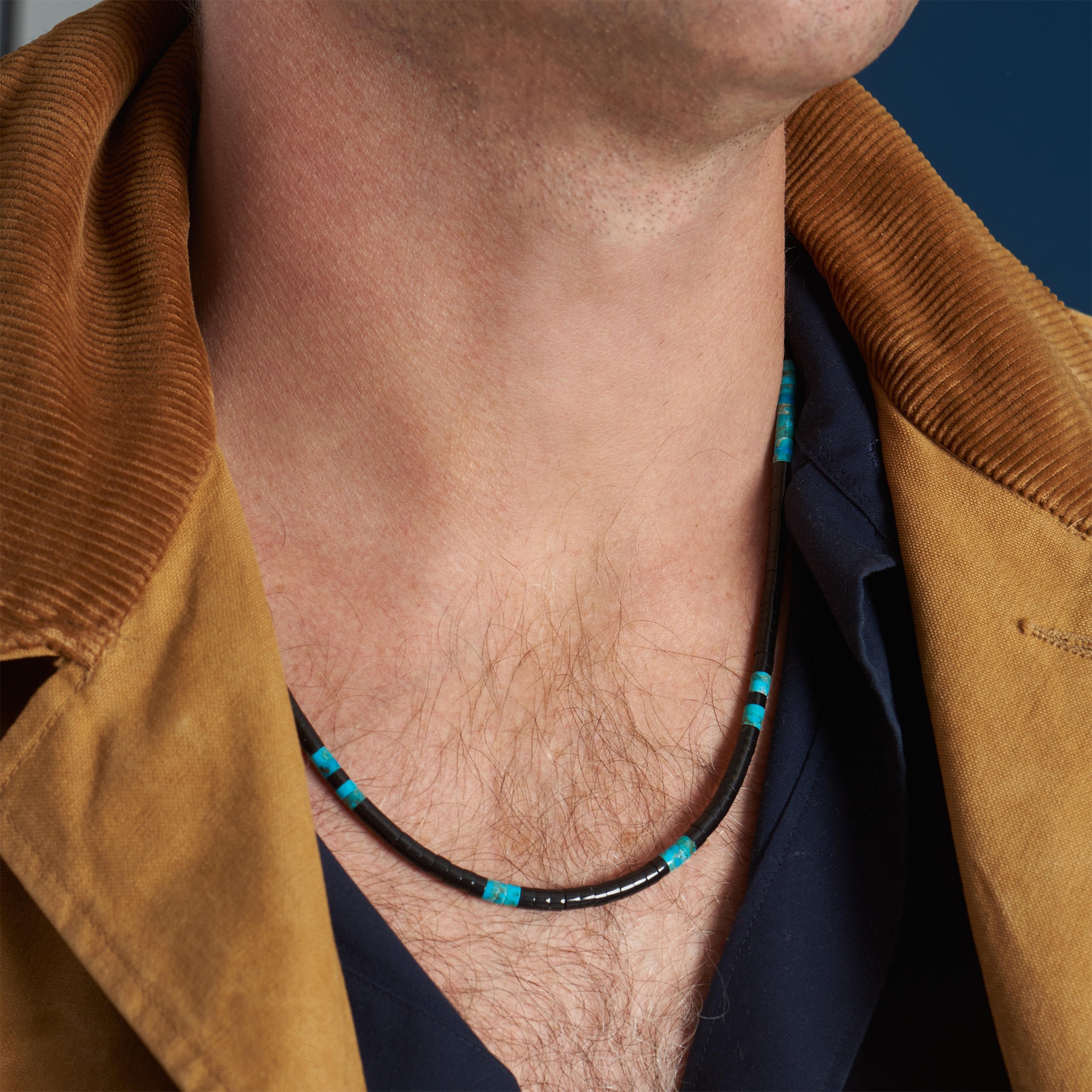 Heishi necklace in black jet and turquoise, COP25 - Harpo Paris