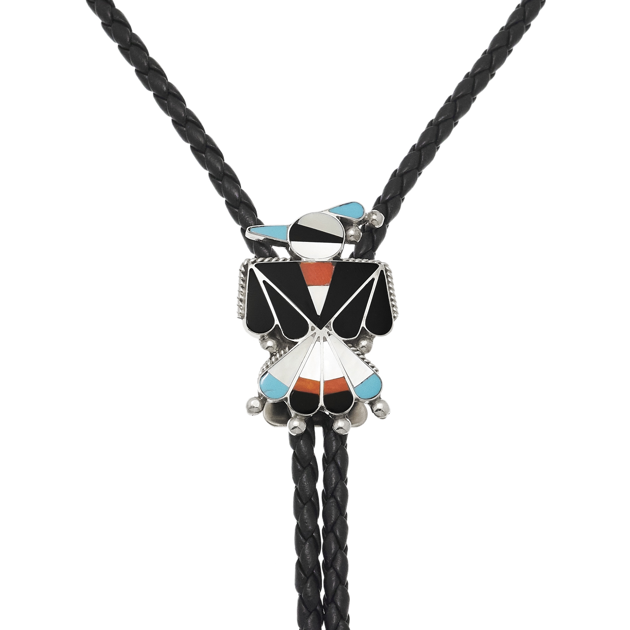 Zuni Bolo Tie, Thunderbird inlay and silver BT68 - Harpo Paris