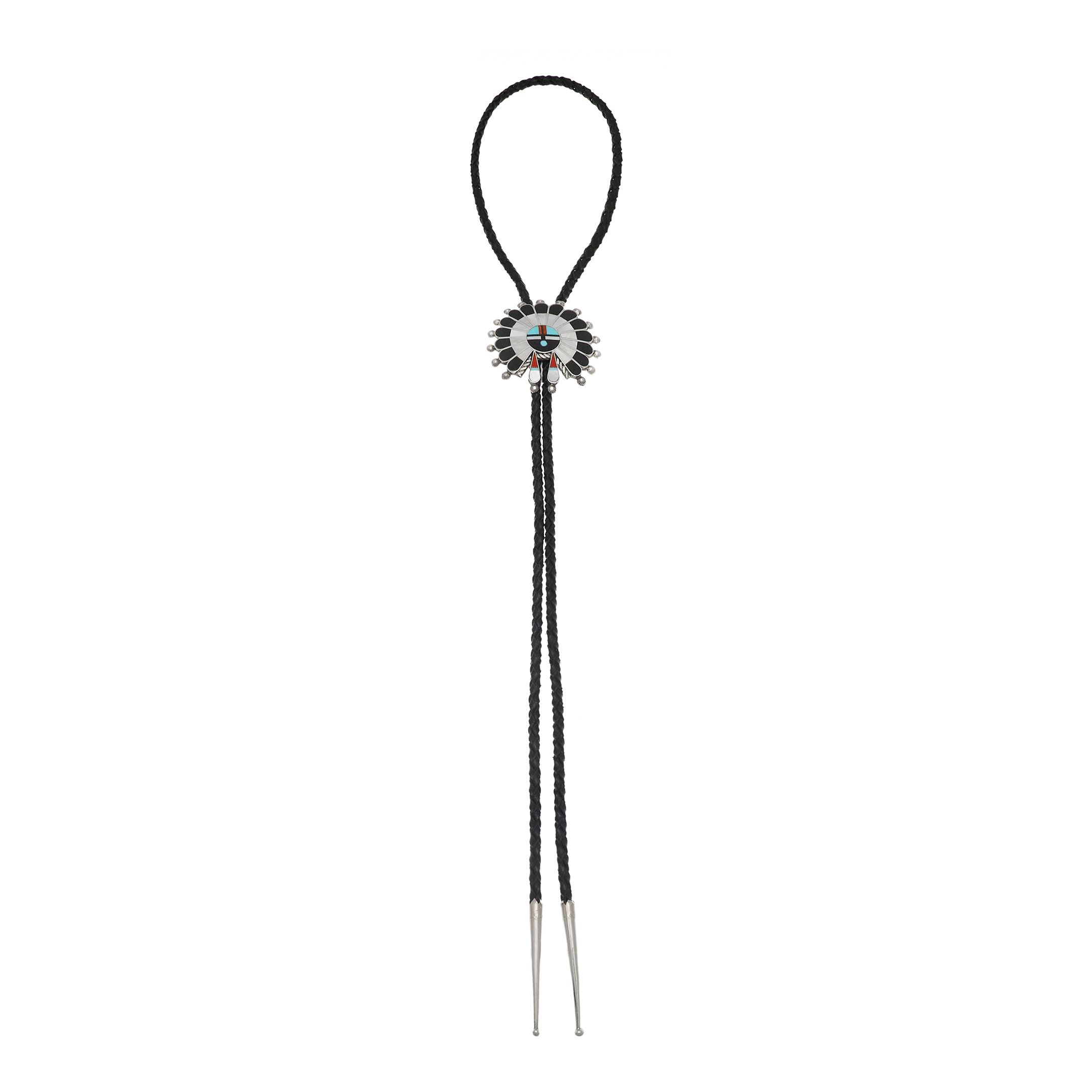 Zuni Sunface inlay and silver Bolo tie BT69 - Harpo Paris
