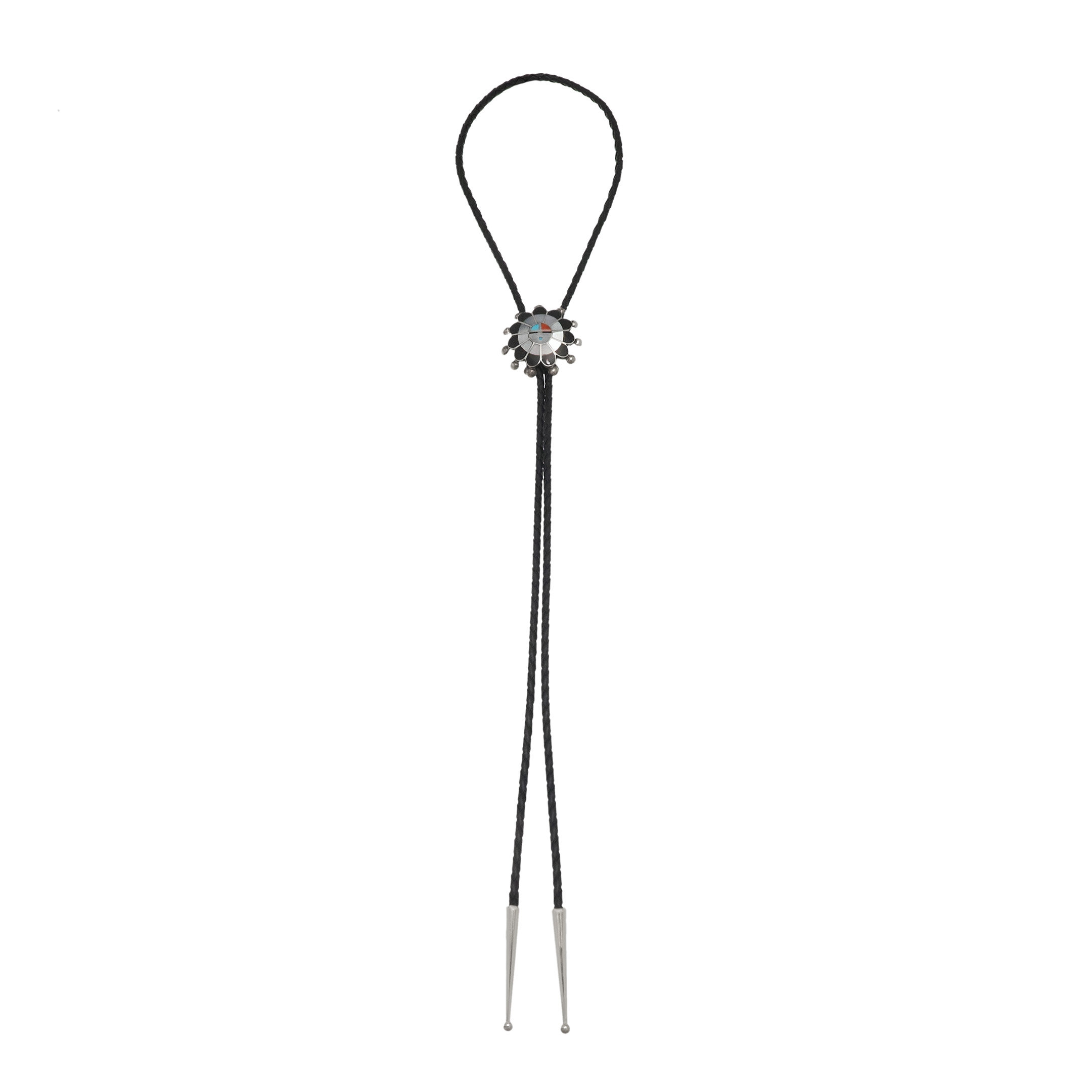 Zuni Sunface bolo tie inlay and silver, BT70 - Harpo Paris