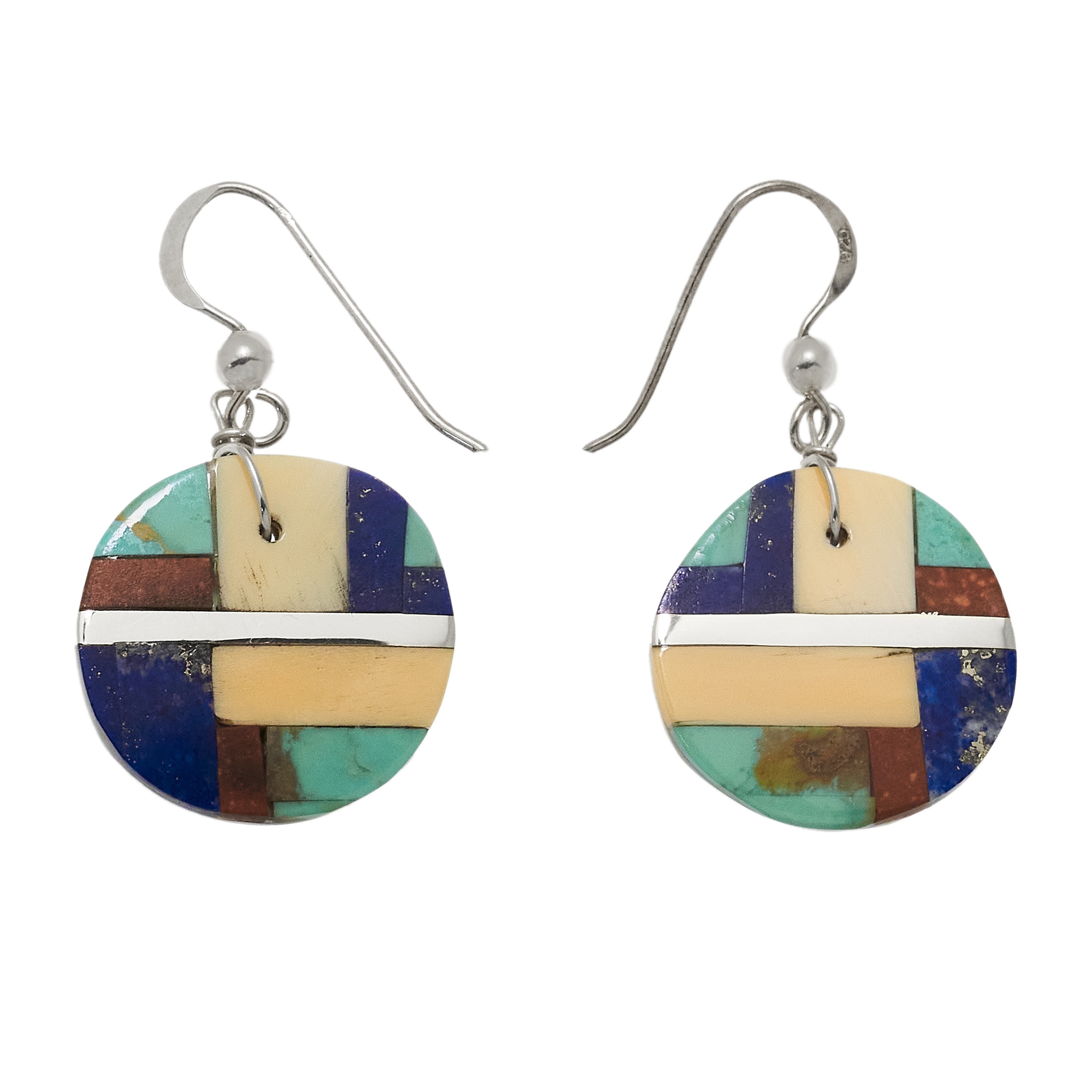 Boucles d'oreilles Pueblo en marqueterie de turquoise, BO405 - Harpo Paris