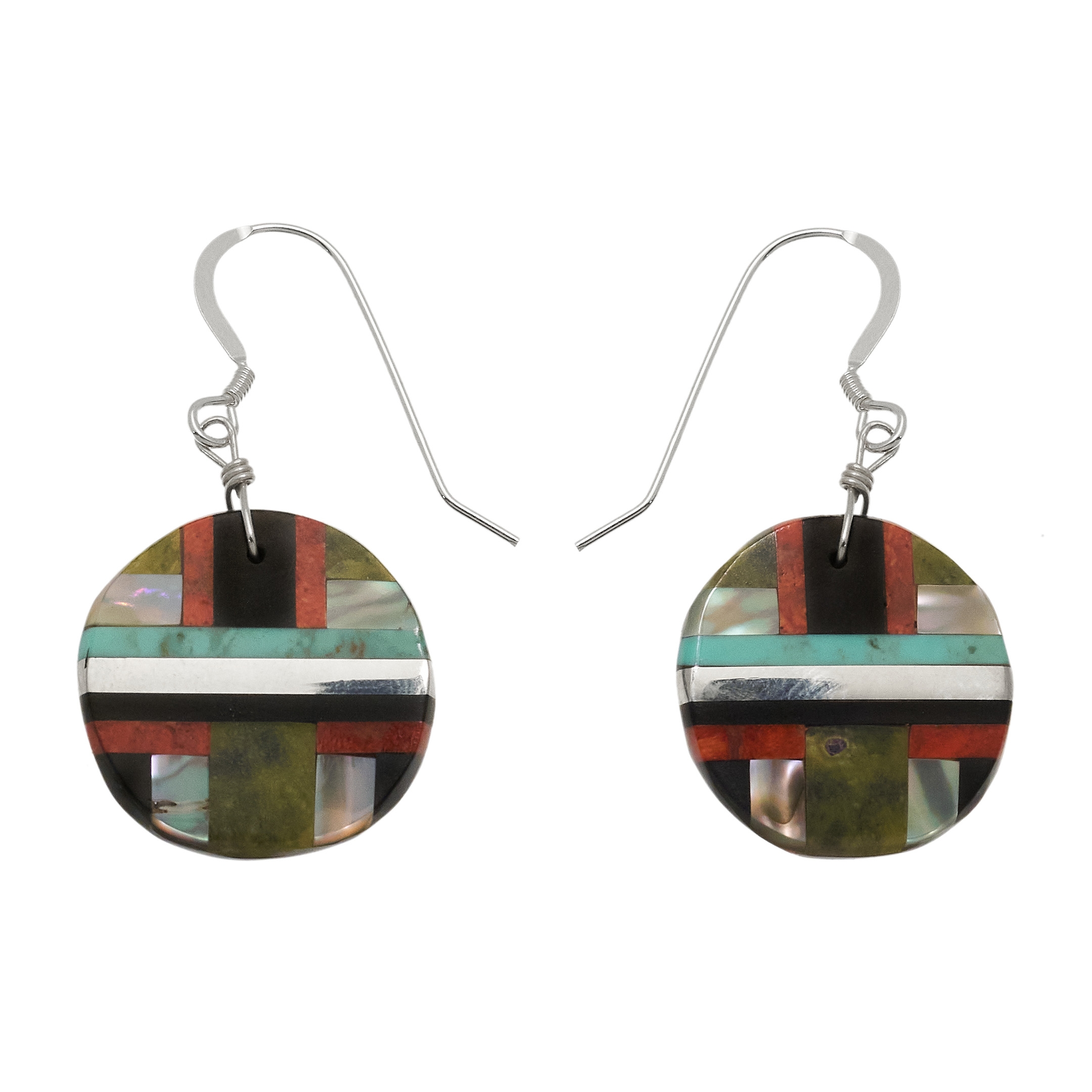 Pueblo earrings made of an inlay of stones, BO404 - Harpo Paris