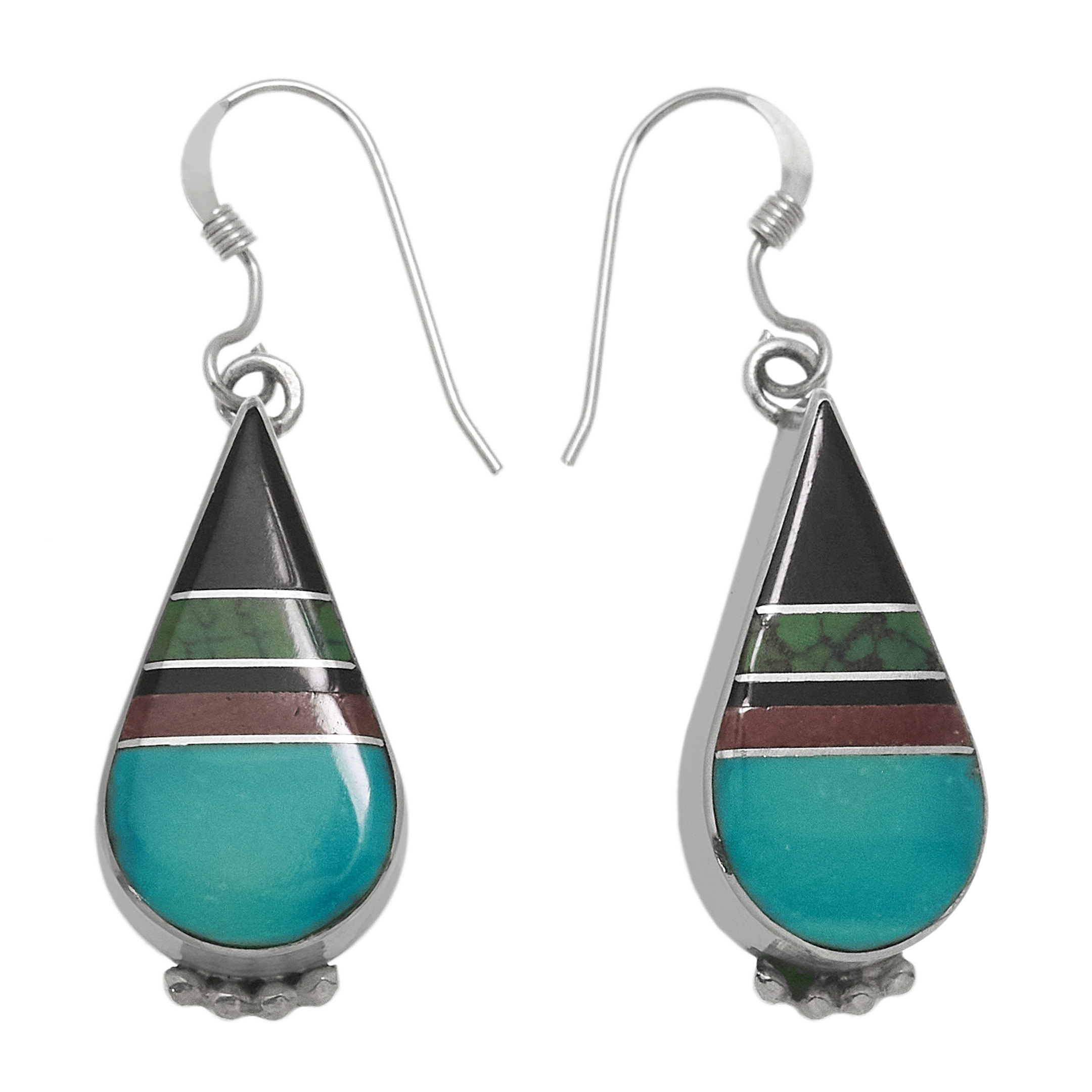 Inlay and silver earrings, BO409 - Harpo Paris