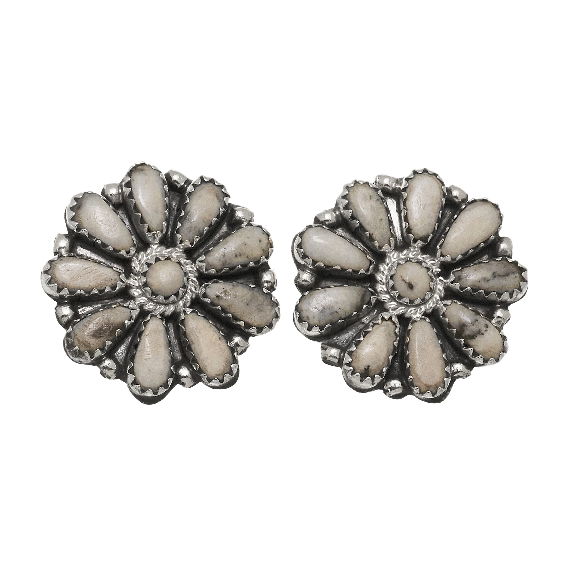 Needle Point earrings in white buffalo stone and silver, BO450 - Harpo Paris