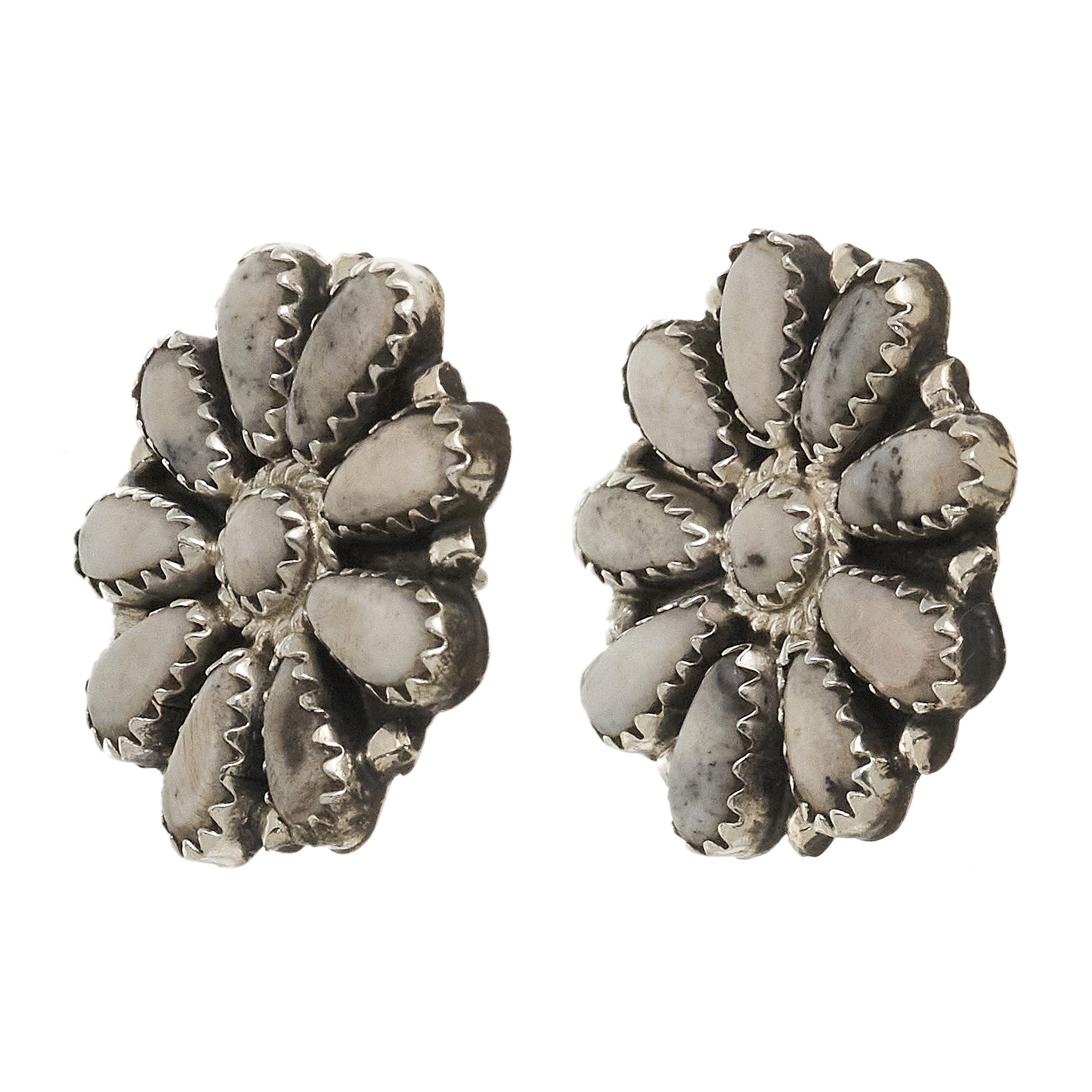 Needle Point earrings in white buffalo stone and silver, BO450 - Harpo Paris