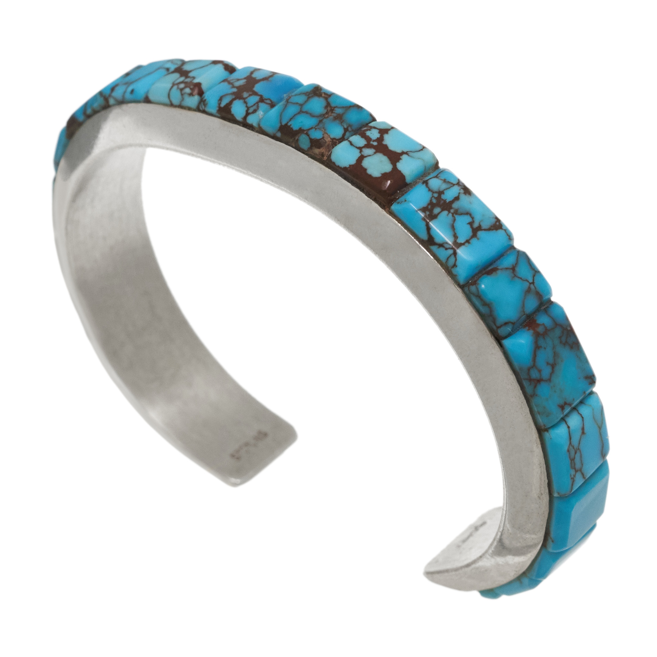 Zuni bracelet in Mountain Turquoise cobble inlay BR897 - Harpo Paris