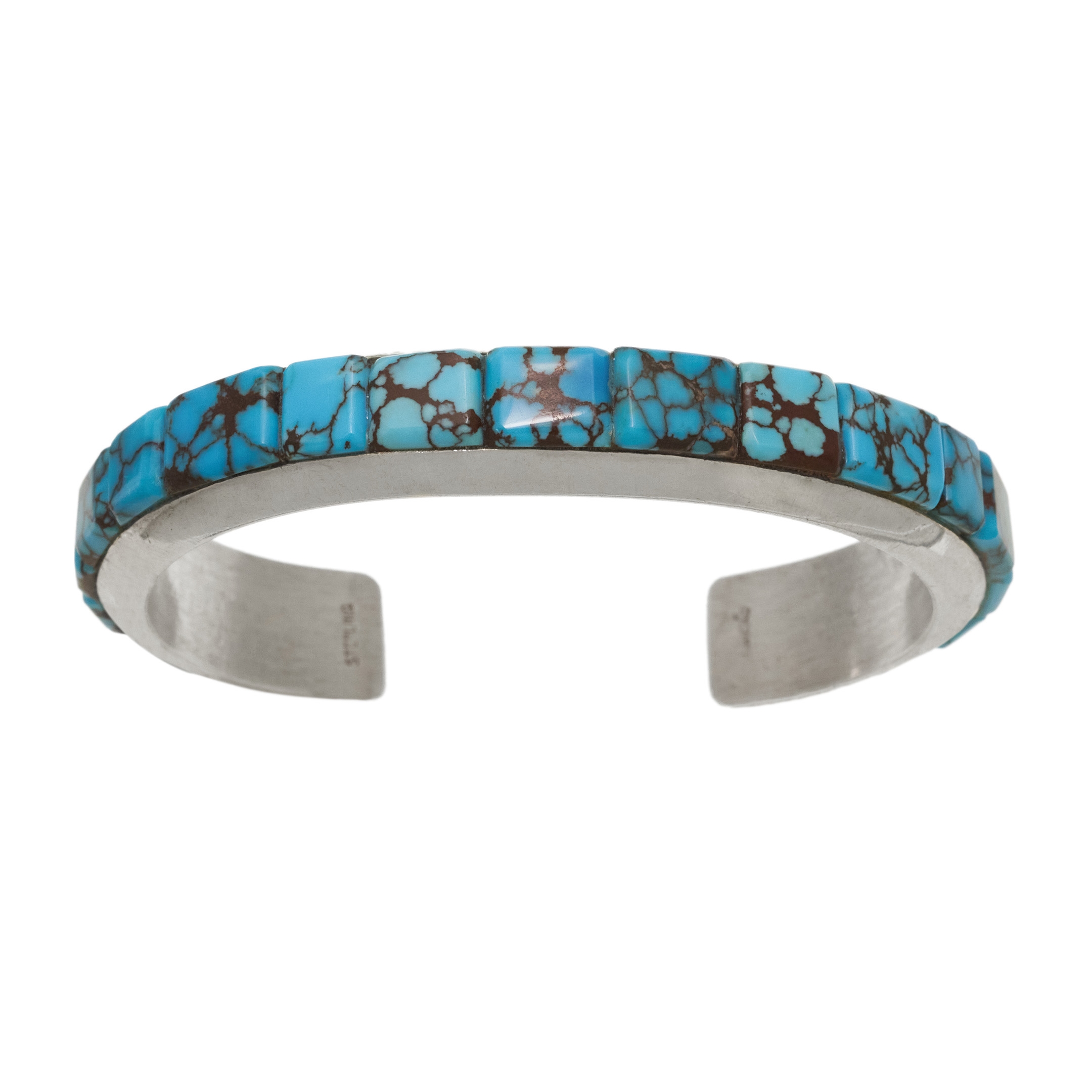 Zuni bracelet in Mountain Turquoise cobble inlay BR897 - Harpo Paris