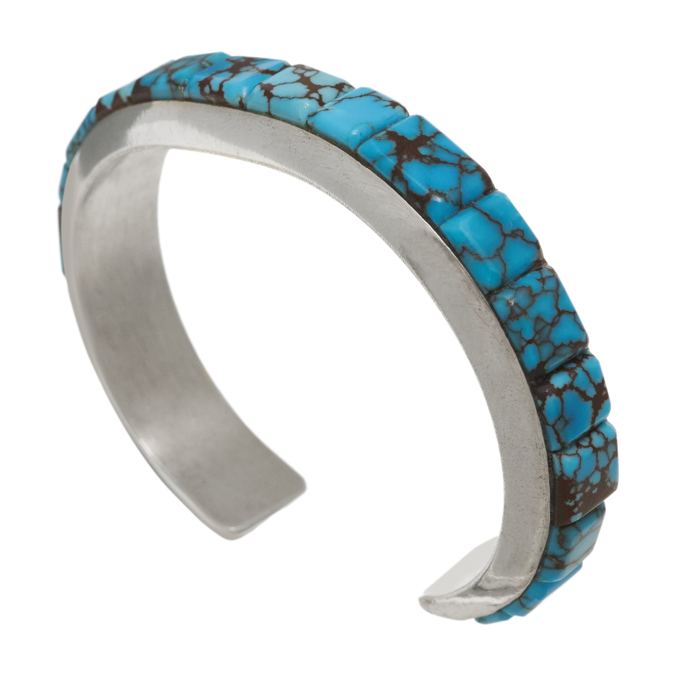 Zuni bracelet in Mountain Turquoise cobble inlay BR897 - Harpo Paris