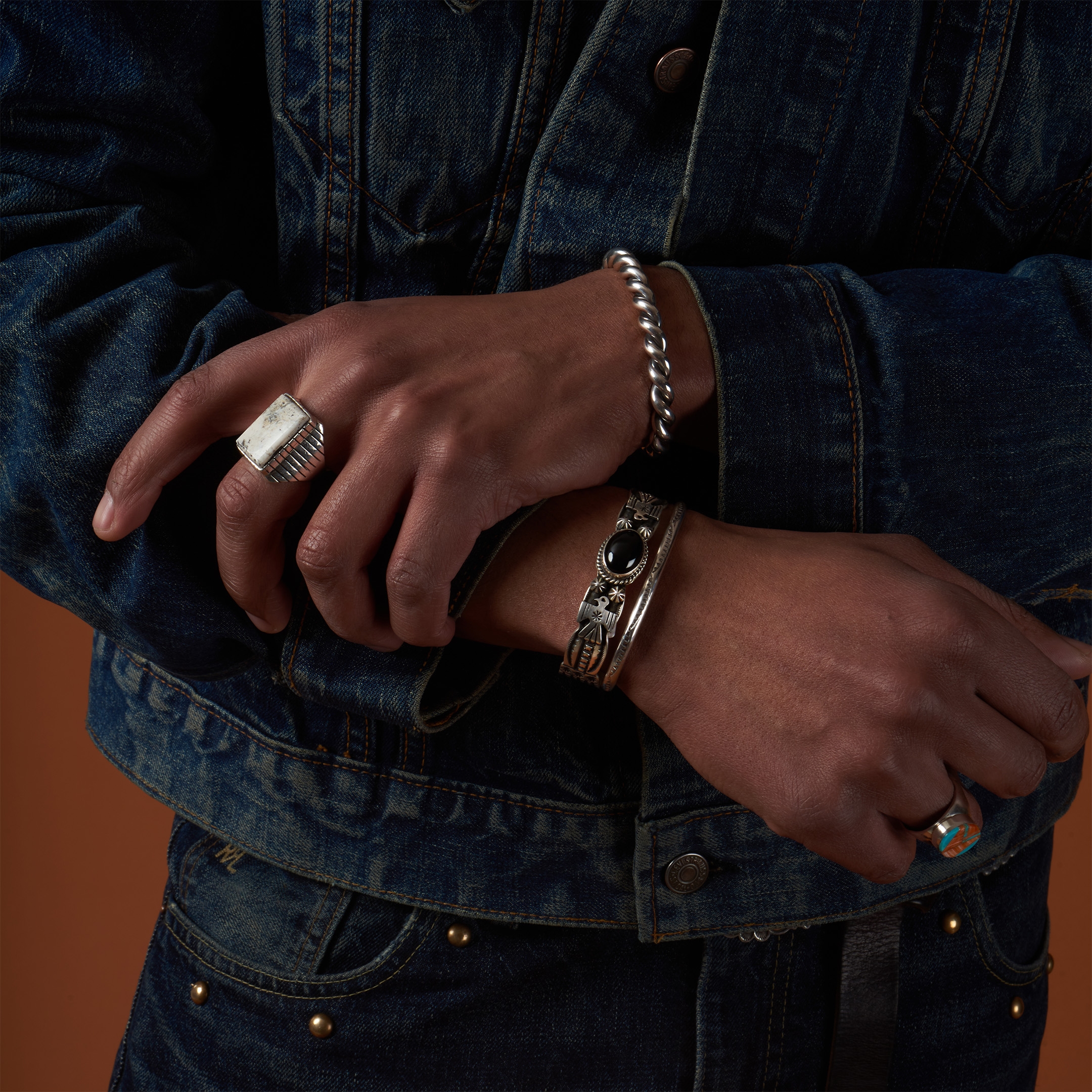 Navajo bracelet, silver twist BR894 - Harpo Paris