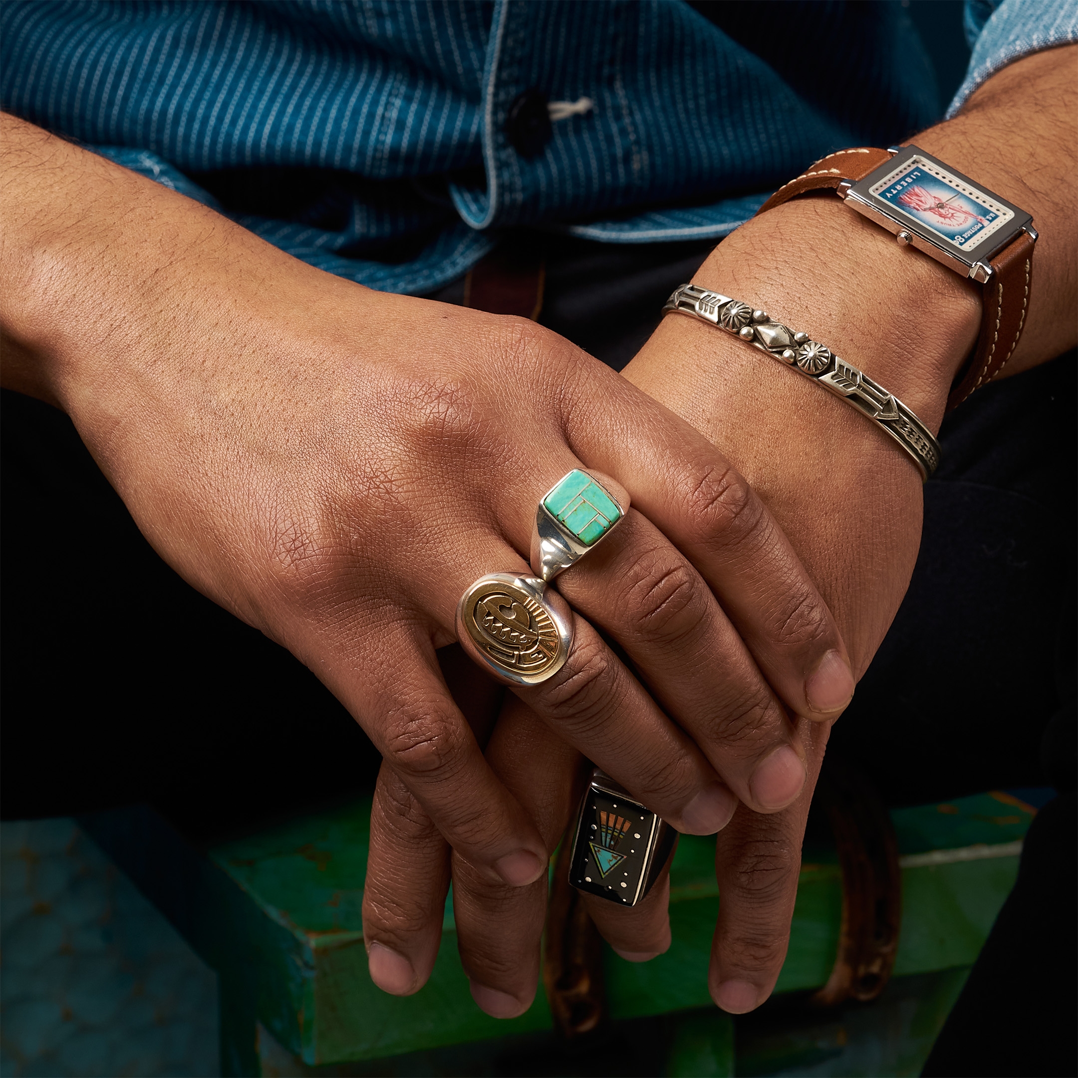 BR819 silver Navajo bracelet for men - Harpo Paris