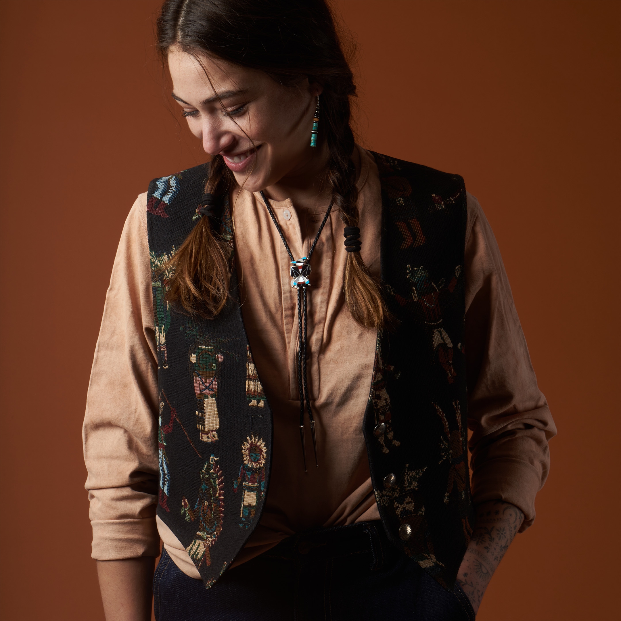 Zuni Bolo Tie, Thunderbird inlay and silver BT68 - Harpo Paris