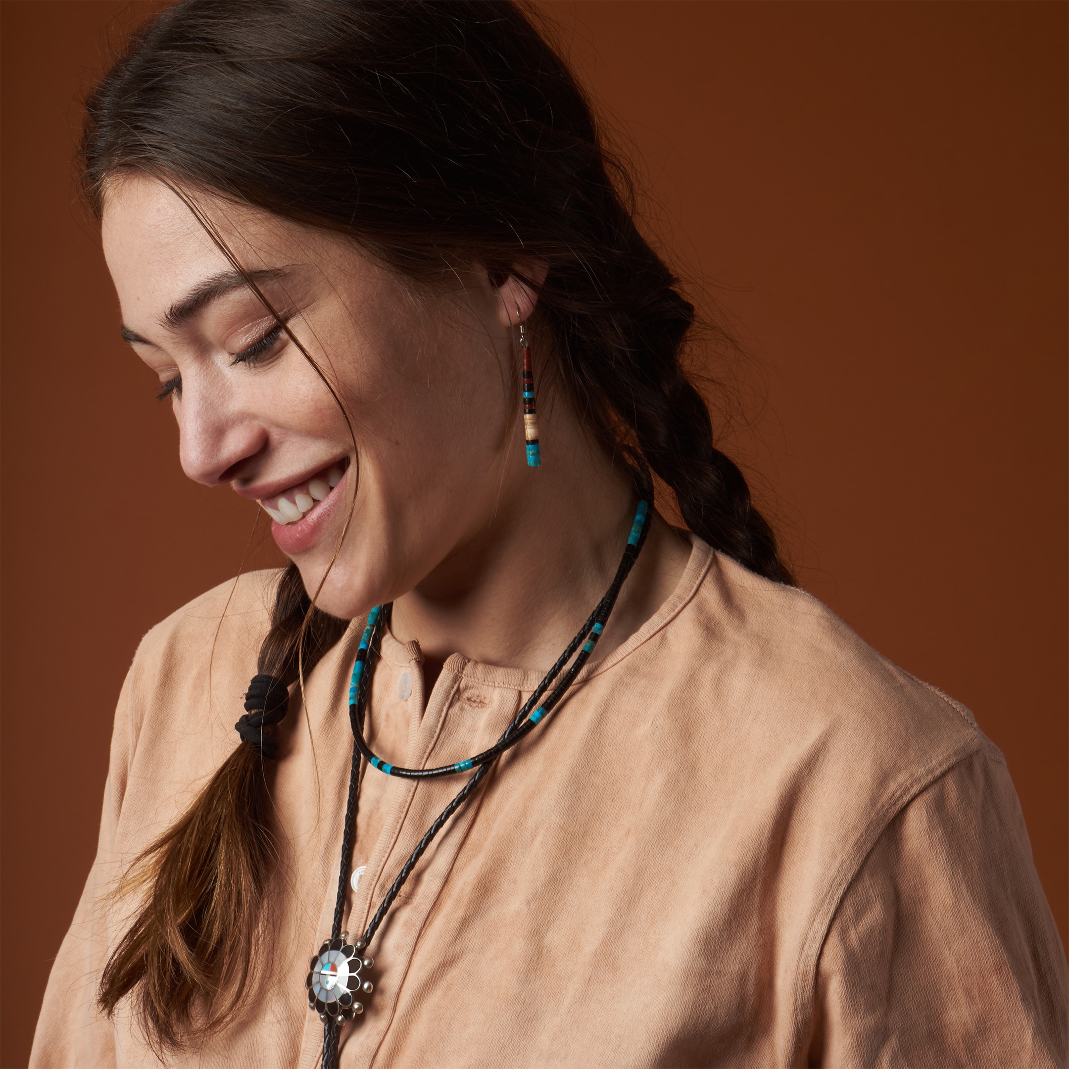 Zuni Sunface bolo tie inlay and silver, BT70 - Harpo Paris