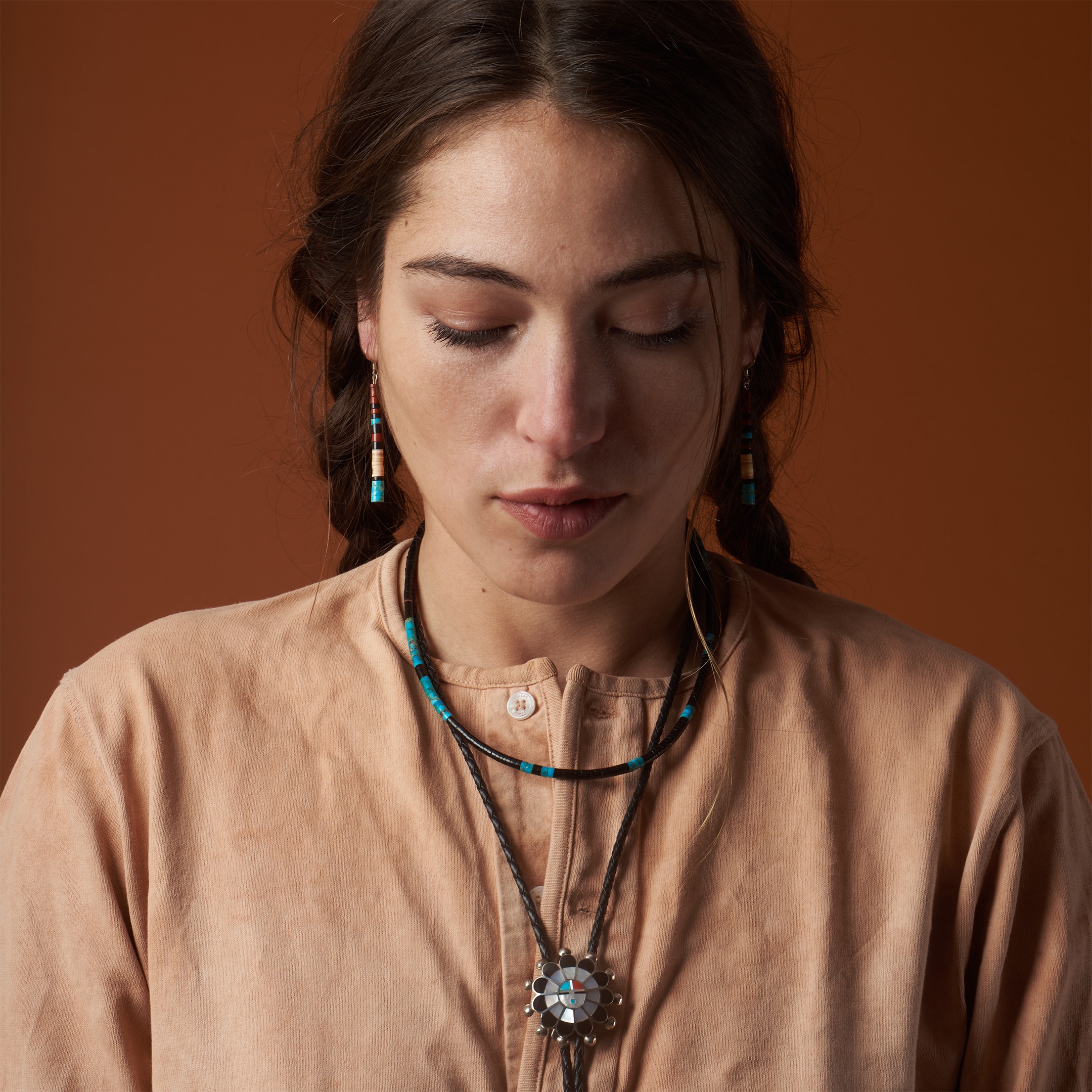 Zuni Sunface bolo tie inlay and silver, BT70 - Harpo Paris