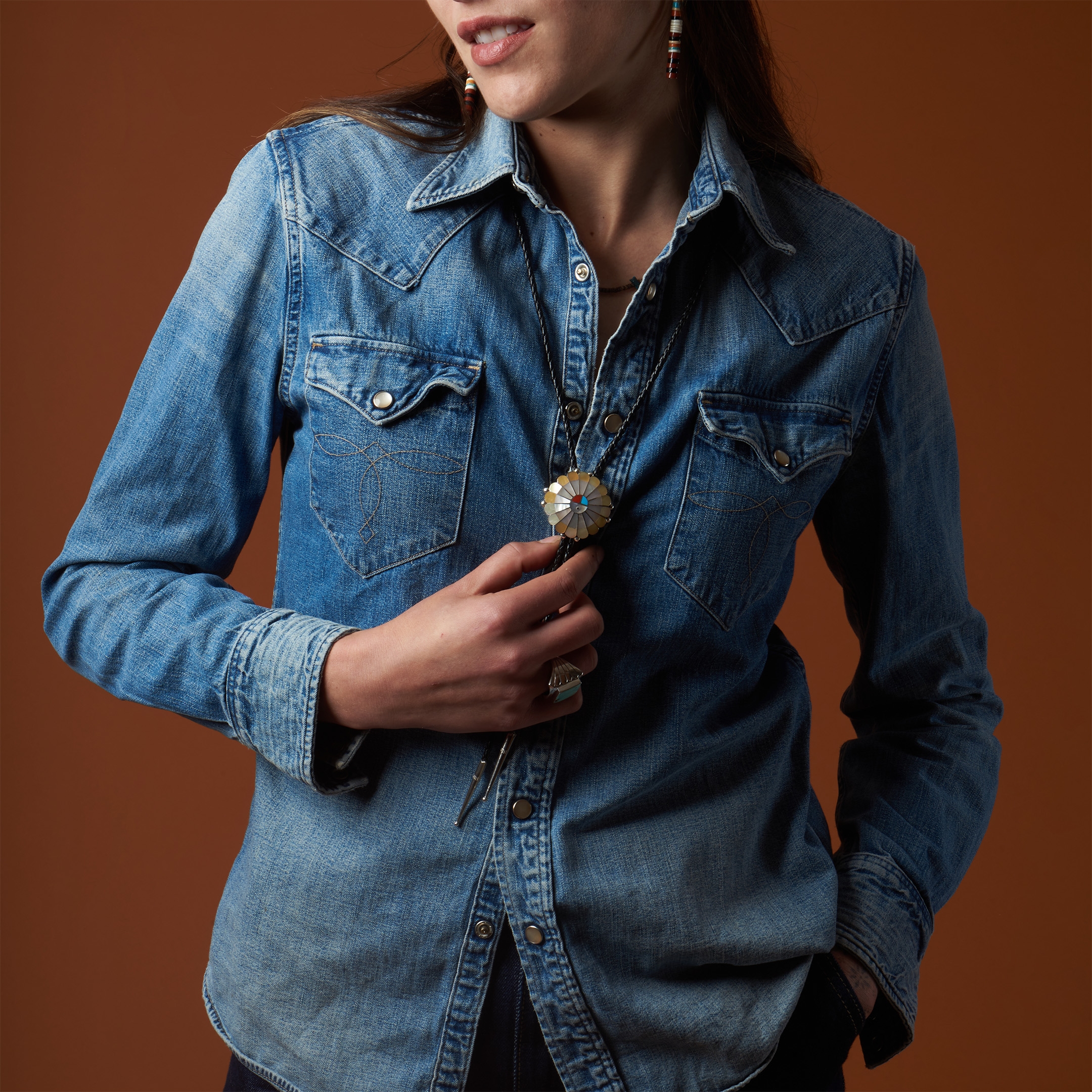 Zuni Sunface bolo tie inlay and silver, BT71 - Harpo Paris