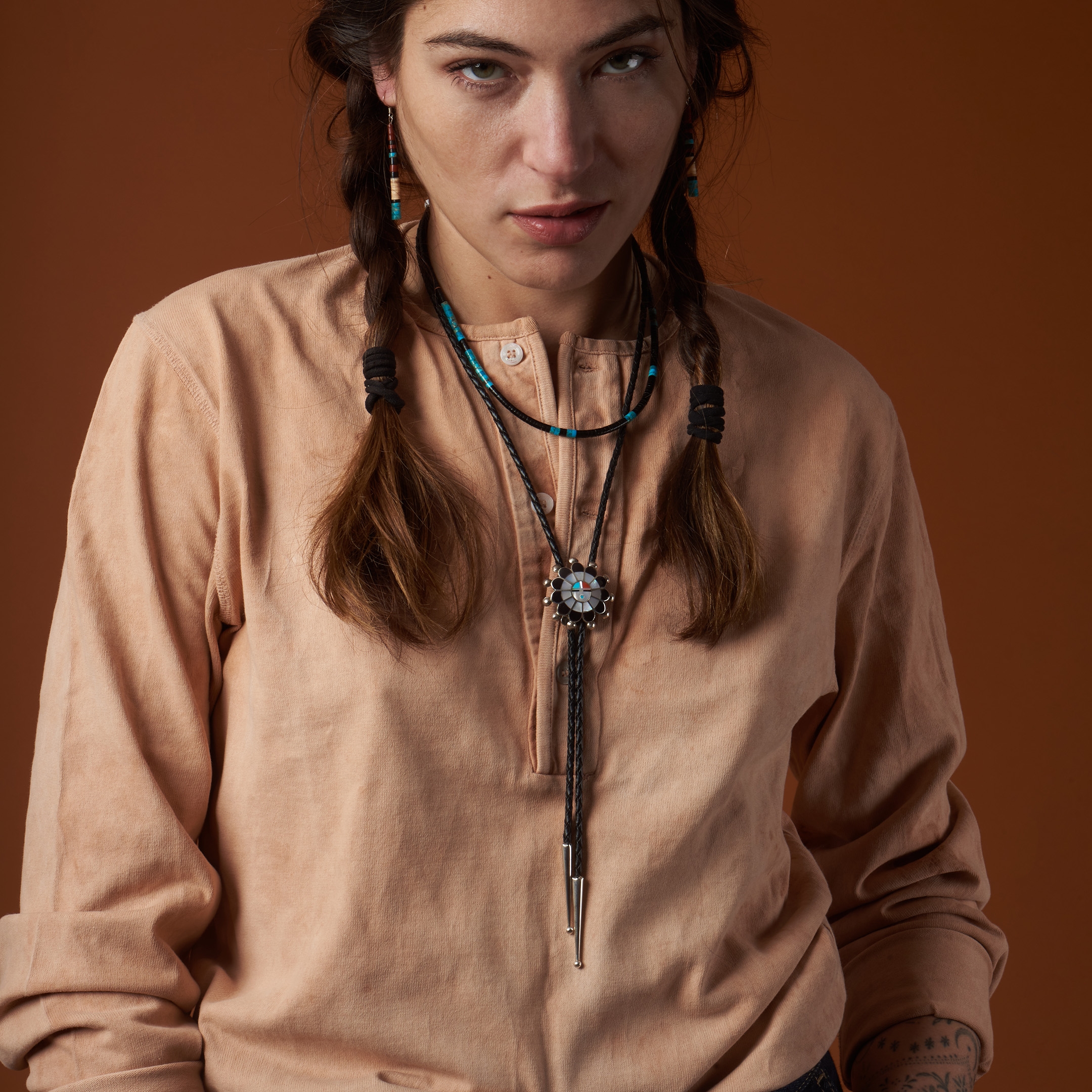 Zuni Sunface bolo tie inlay and silver, BT70 - Harpo Paris