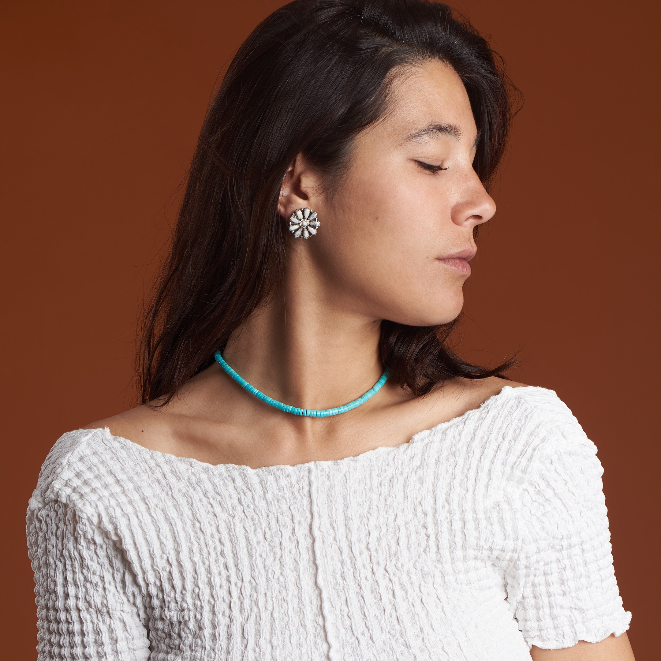 Needle Point earrings in white buffalo stone and silver, BO450 - Harpo Paris