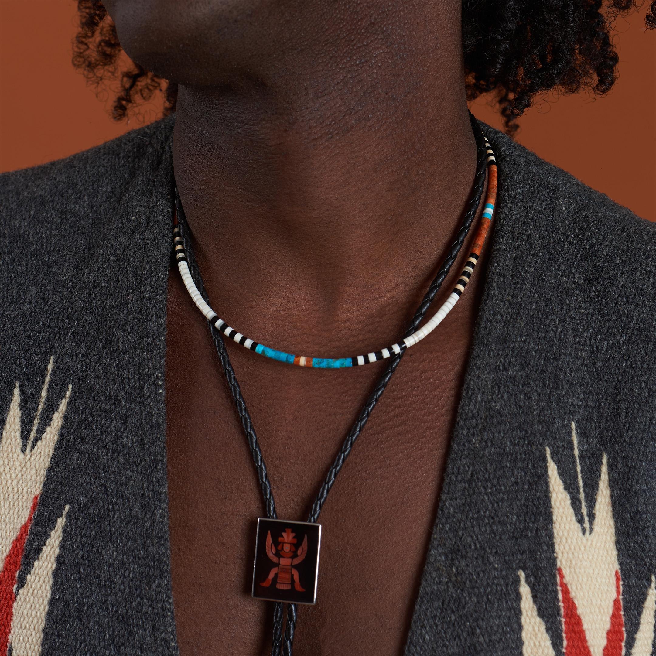 Inlaid Zuni bolo tie representing Knife Wing, BT54 - Harpo Paris