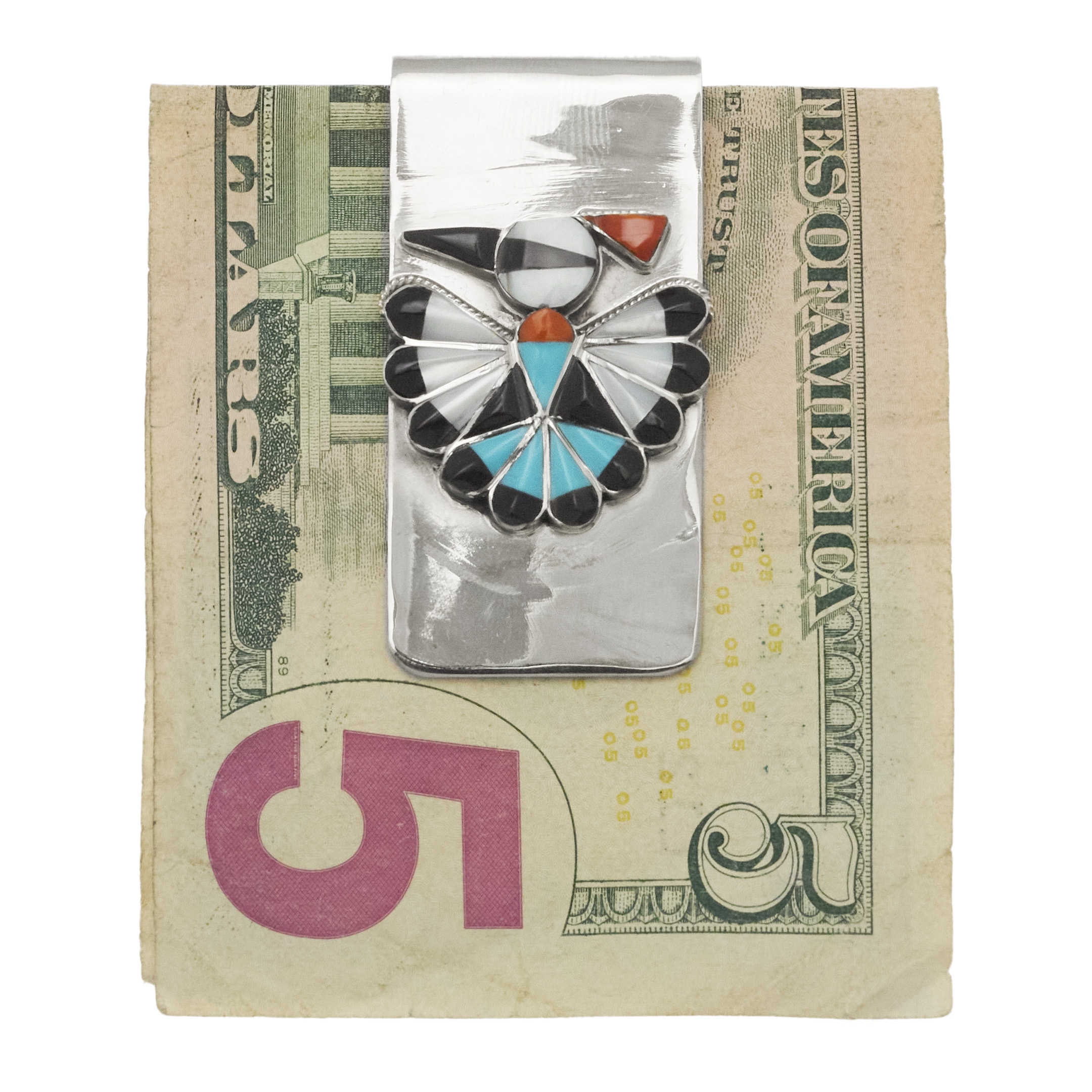 Money clip with a Thunder Bird inlaid of multistones, PB13 - Harpo Paris