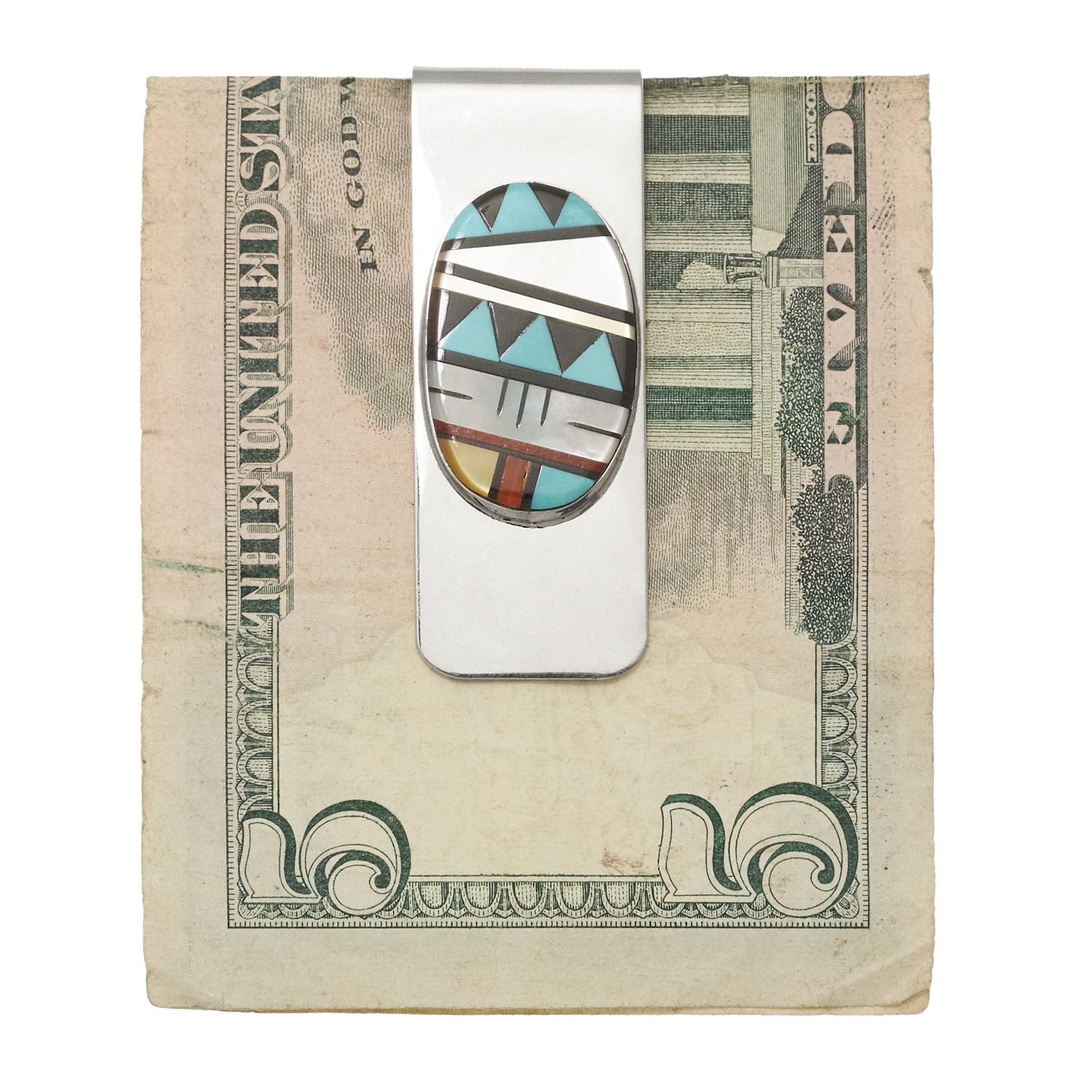 Money clip with an oval inlay of multistones PB14 - Harpo Paris