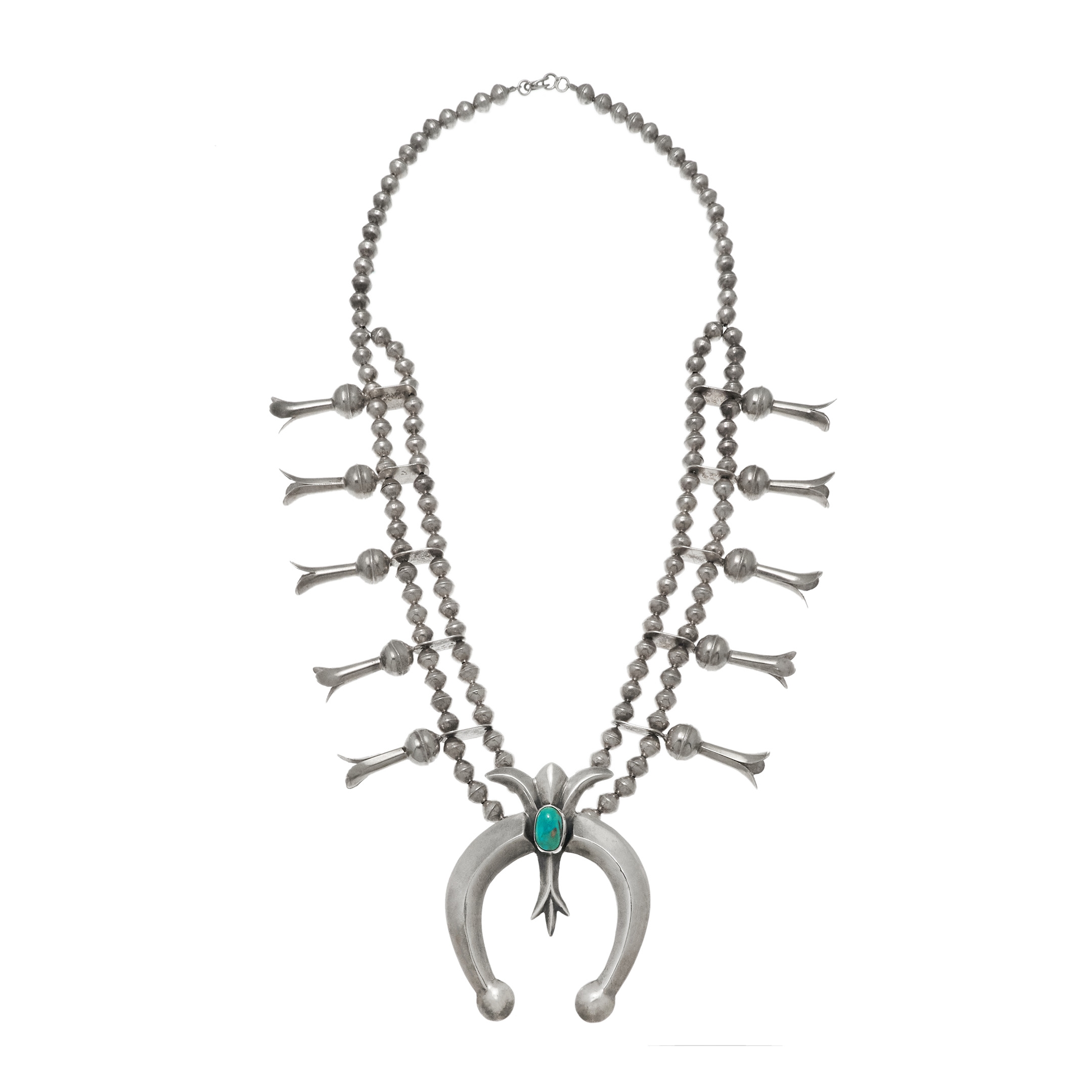 Squash Blossom necklace in turquoise and silver CO256 - Harpo Paris