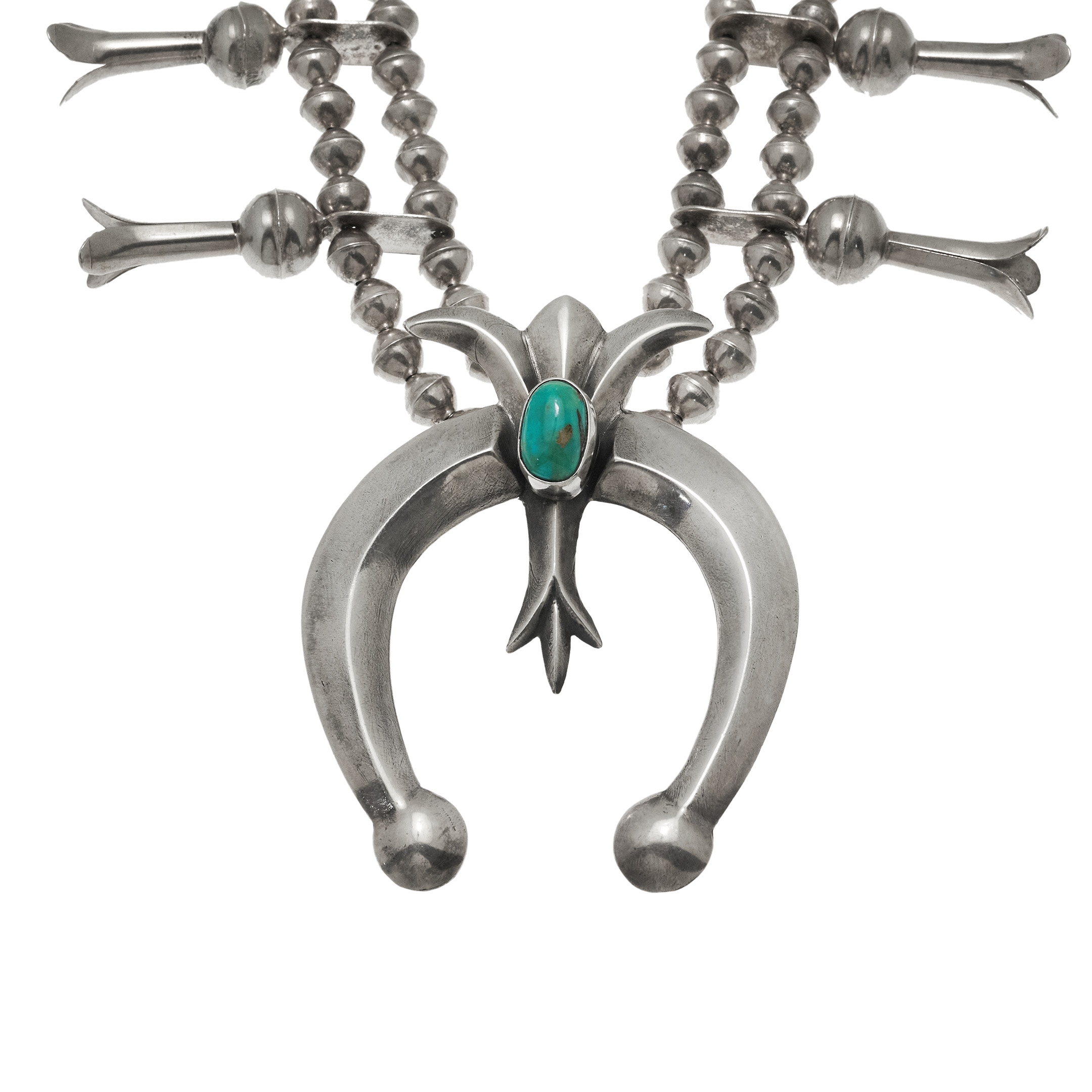 Squash Blossom necklace in turquoise and silver CO256 - Harpo Paris