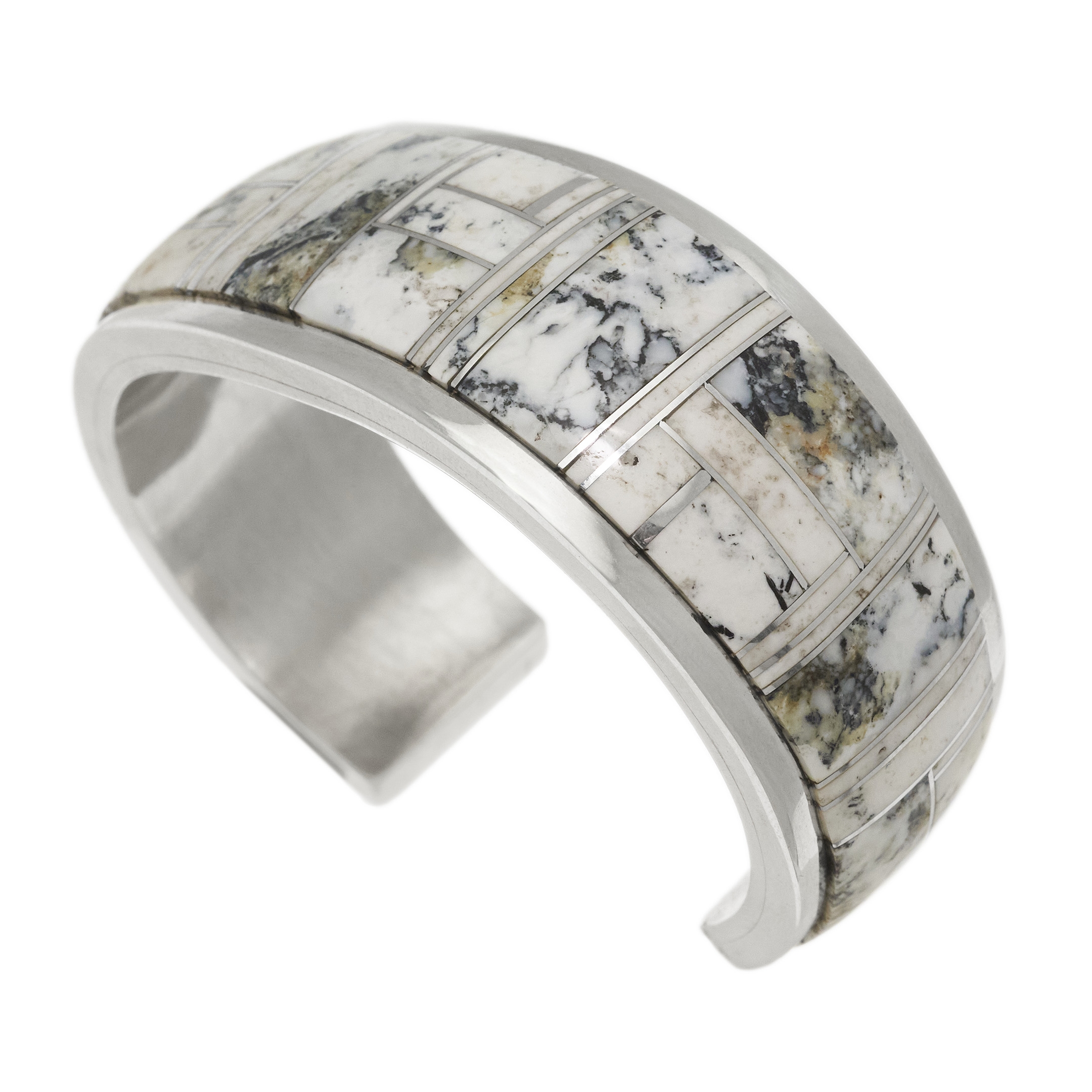 Navajo bracelet inlaid with White buffalo, BR900 - Harpo Paris