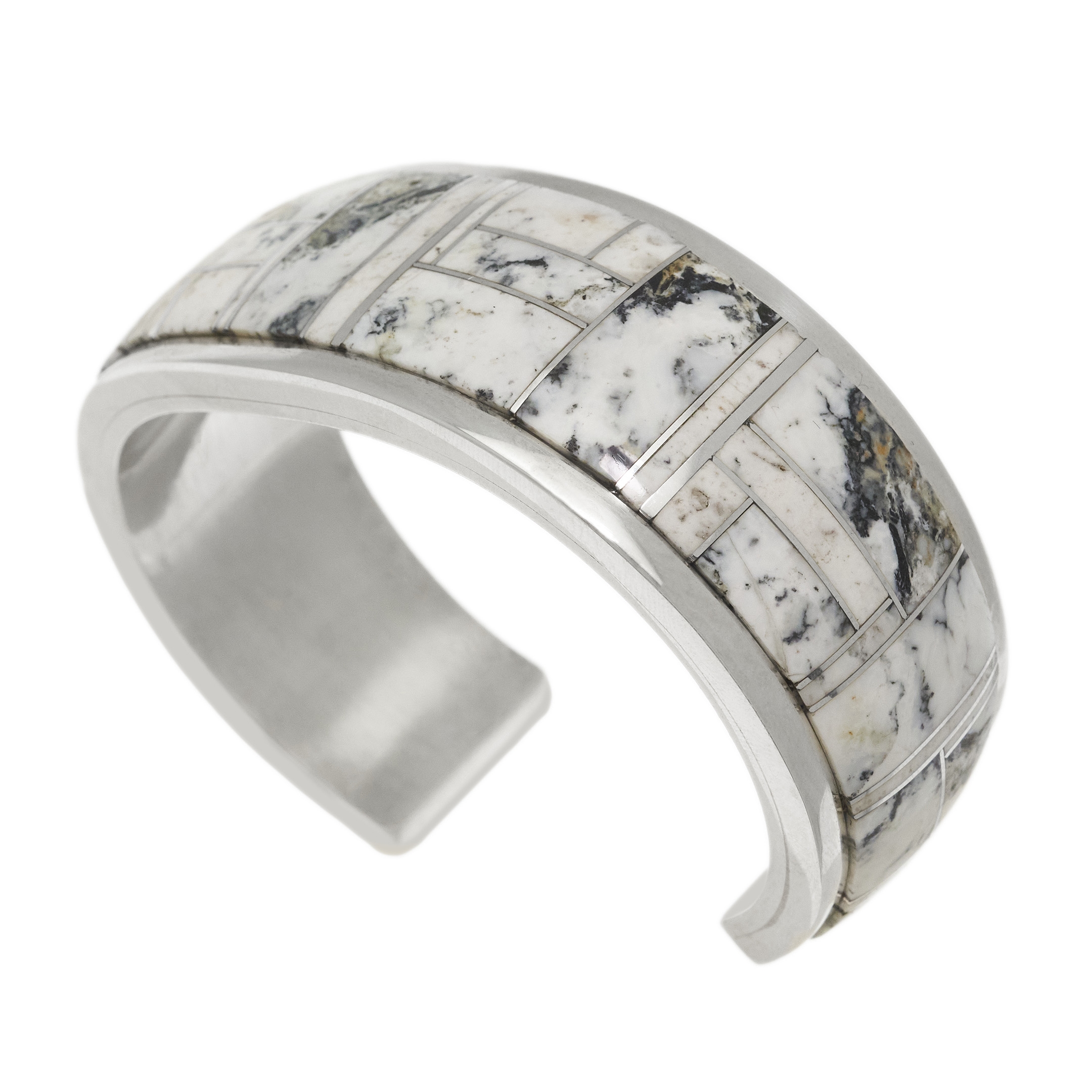 Navajo bracelet inlaid with White buffalo, BR900 - Harpo Paris