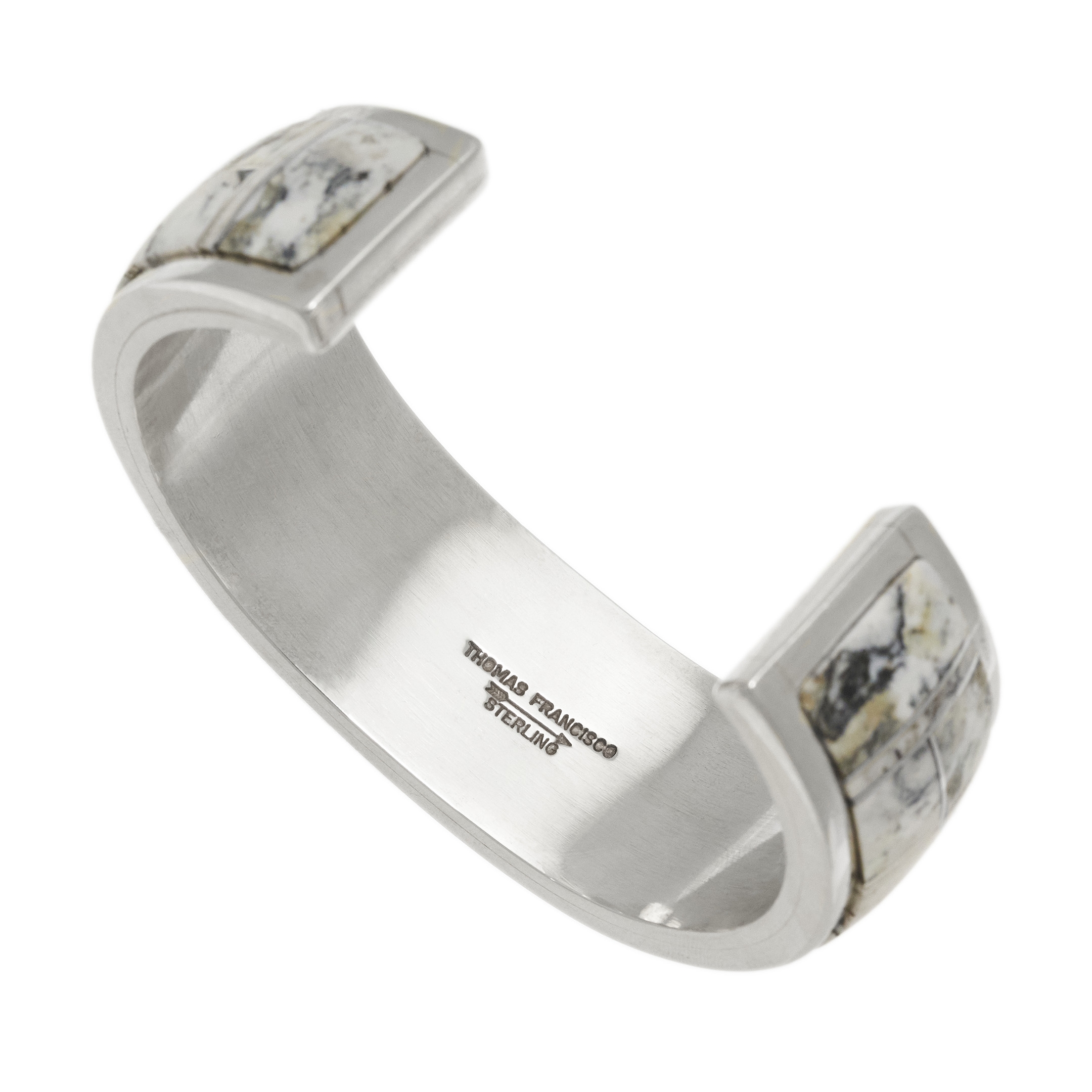 Navajo bracelet inlaid with White buffalo, BR900 - Harpo Paris